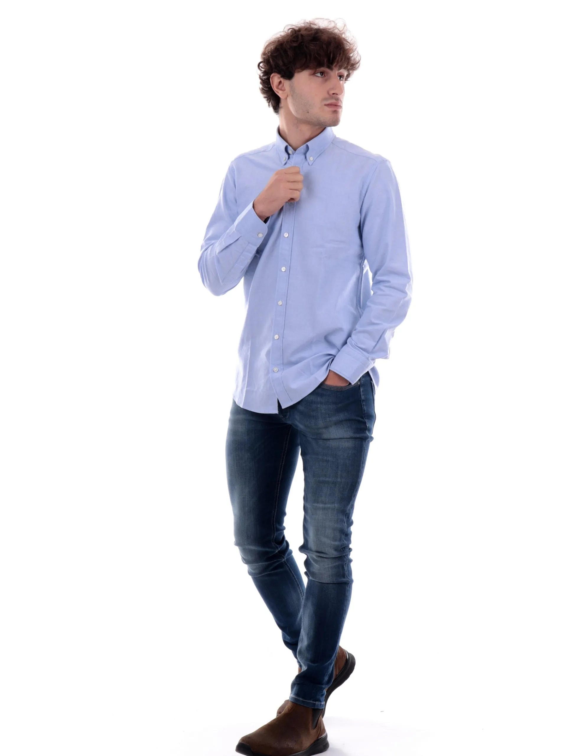 BASTONCINO Camicie*Camicia da uomo celeste OXFORDW
