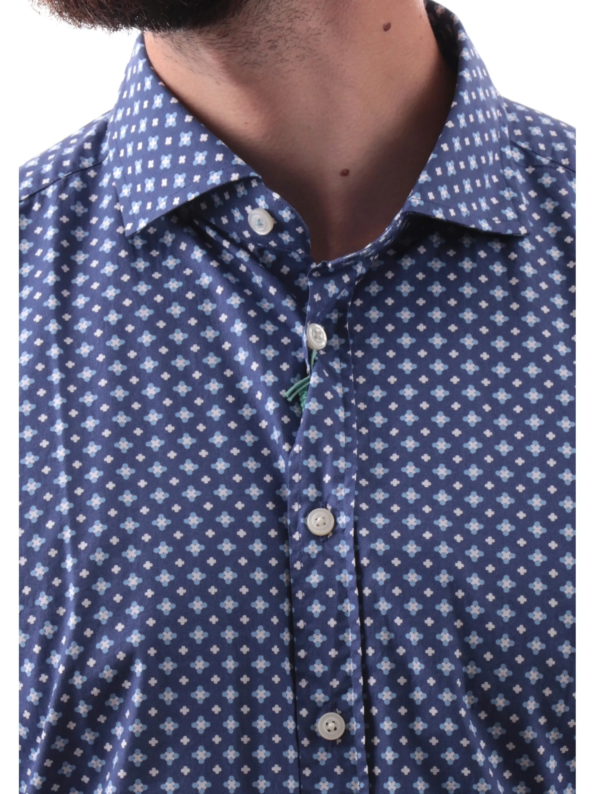 BASTONCINO Camicie*Camicia fantasia geo blu da uomo maniche lunghe 42634