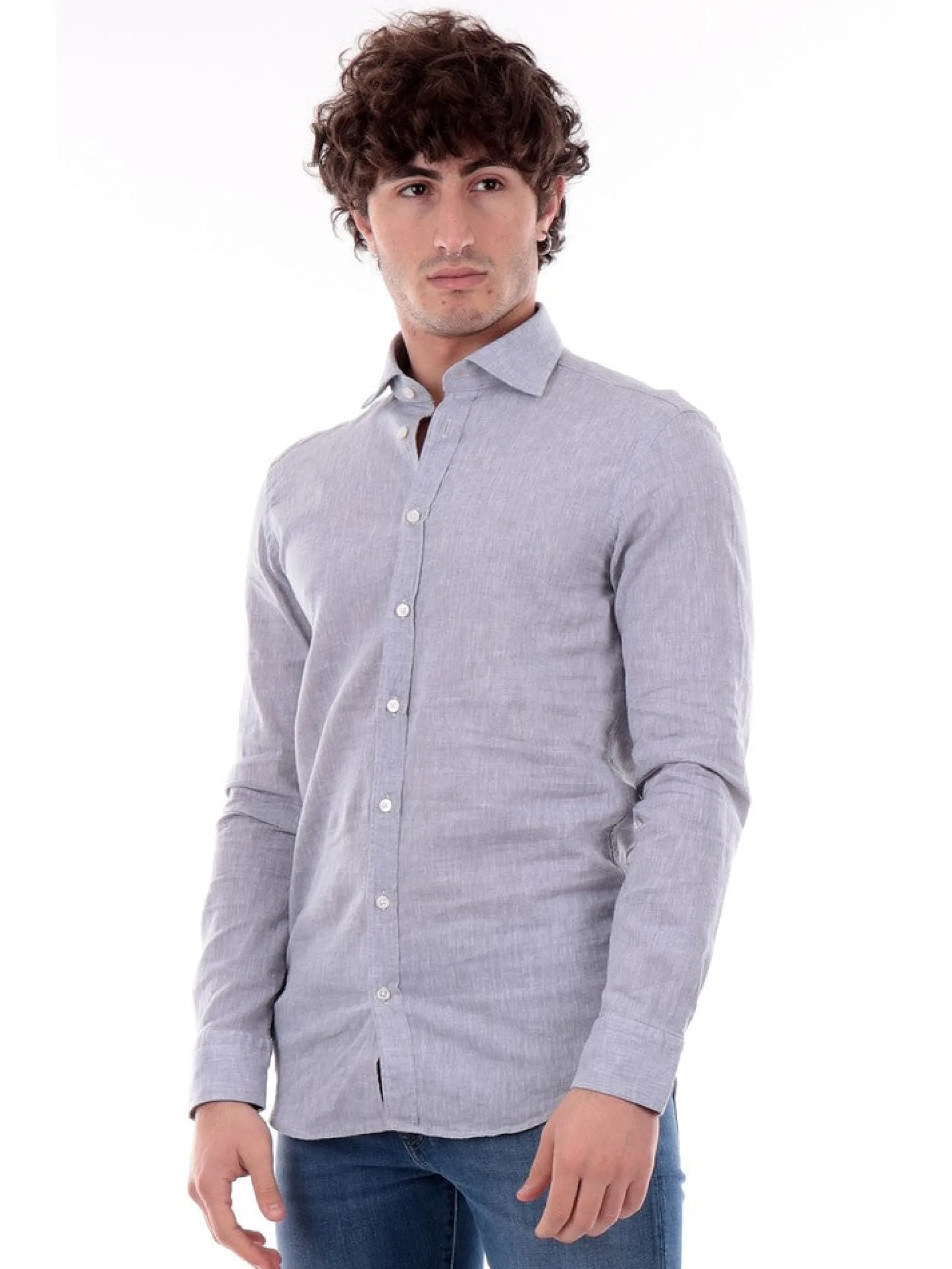 BASTONCINO Camicie*Camicia Lino Grigia da Uomo 1116