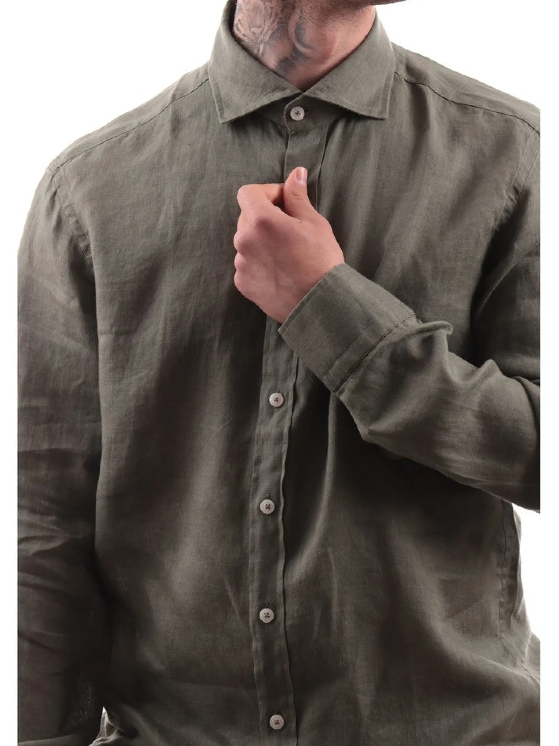 BASTONCINO Camicie*Camicia Lino verde da Uomo B050