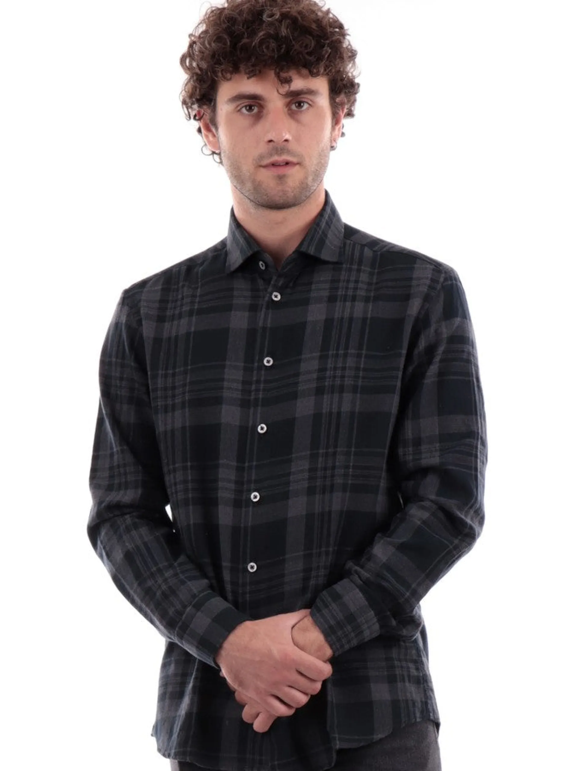 BASTONCINO Camicie*Camicia nera da uomo a quadri 3088