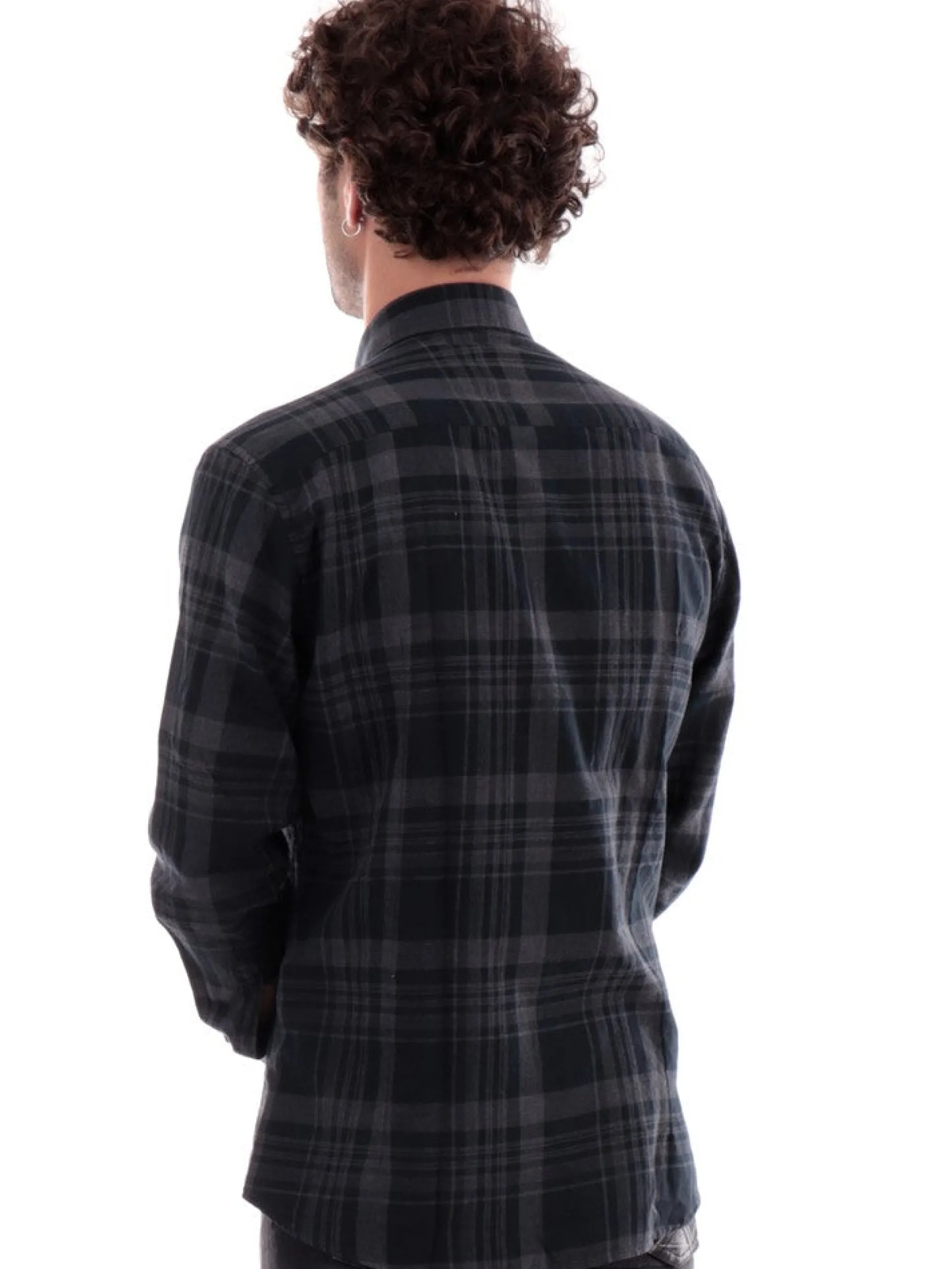 BASTONCINO Camicie*Camicia nera da uomo a quadri 3088