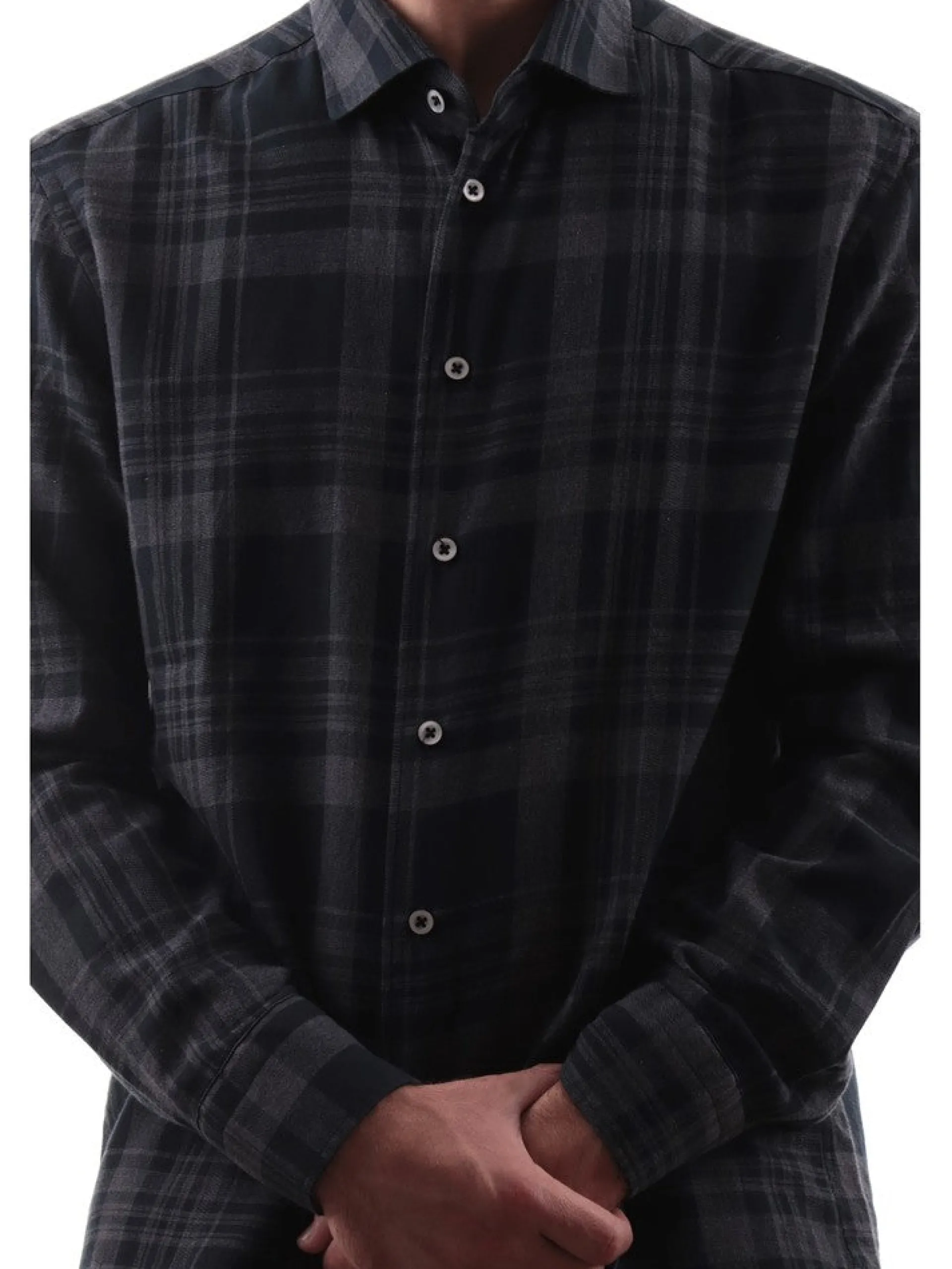 BASTONCINO Camicie*Camicia nera da uomo a quadri 3088