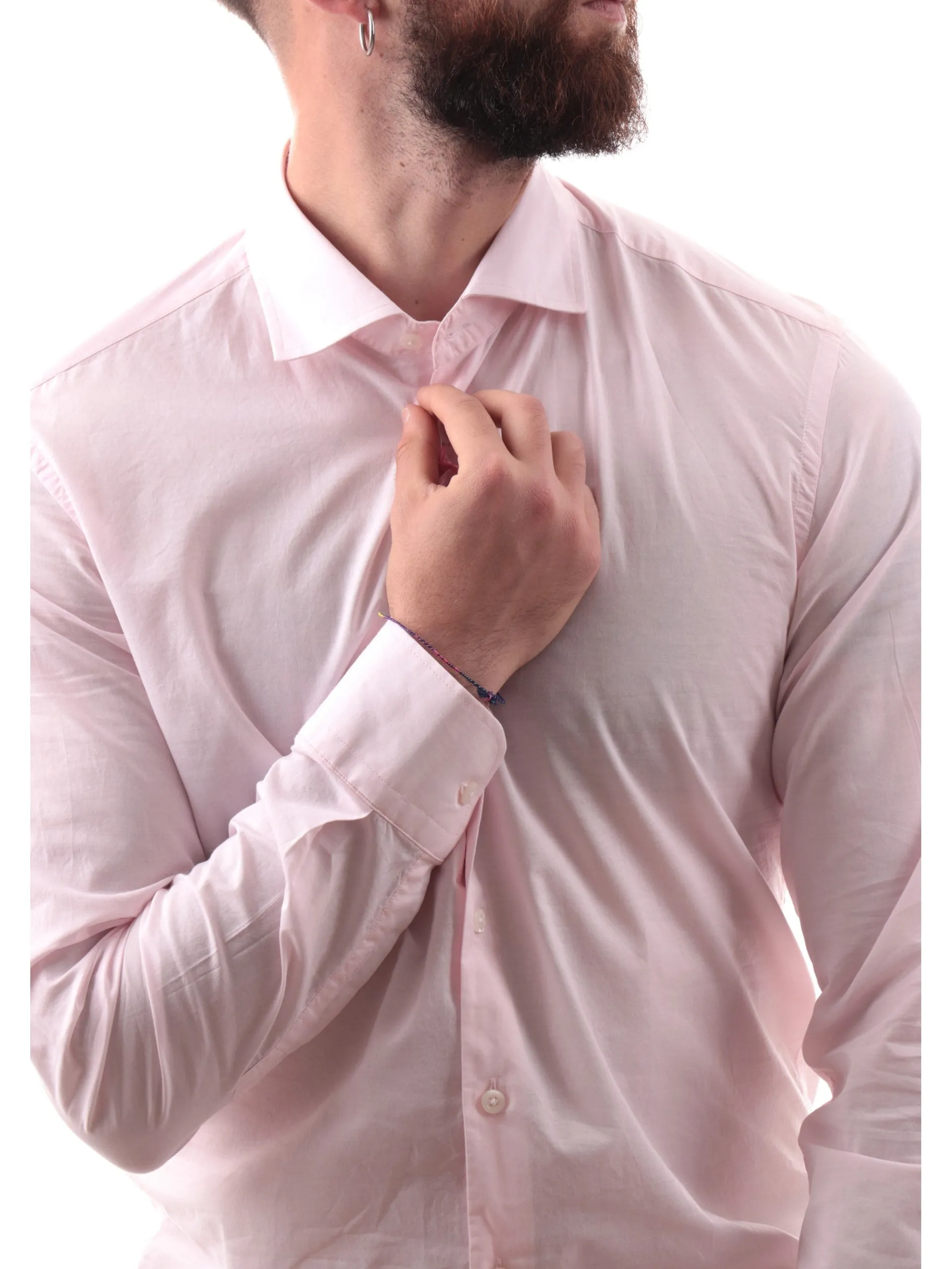 BASTONCINO Camicie*Camicia rosa 100% cotone da uomo maniche lunghe 43513