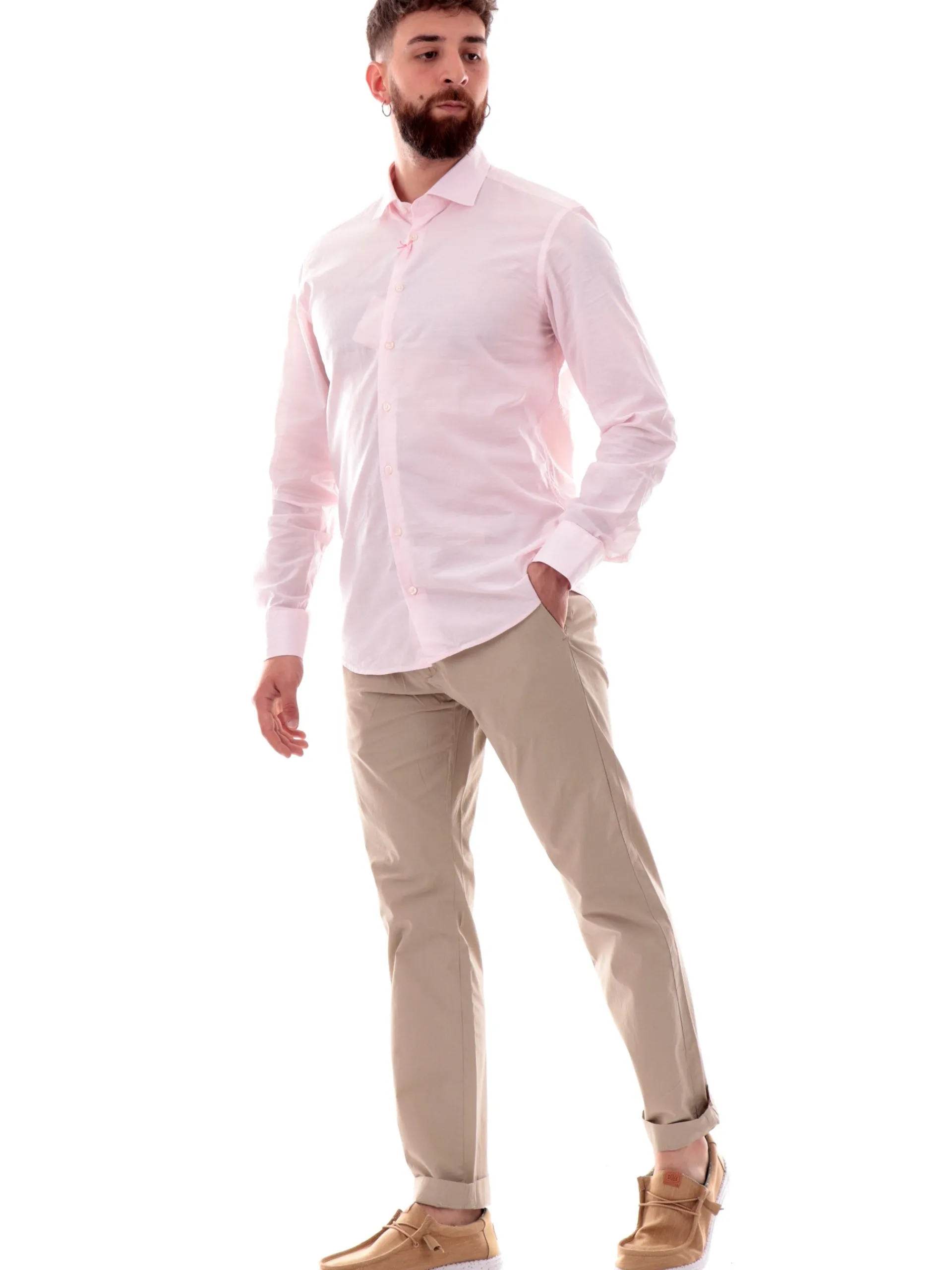 BASTONCINO Camicie*Camicia rosa 100% cotone da uomo maniche lunghe 43513