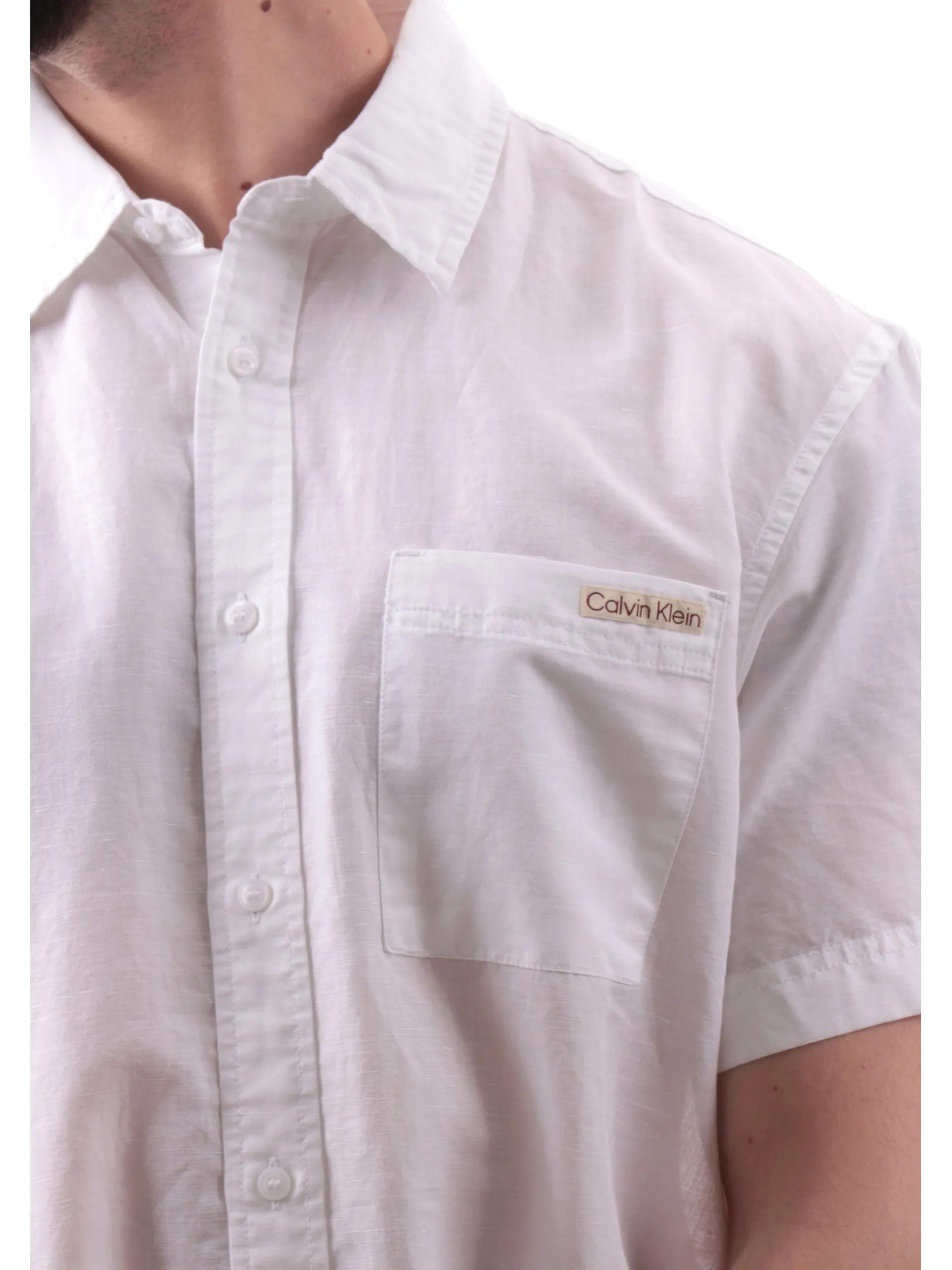 CALVIN KLEIN Camicie*Camicia lino bianca da uomo maniche corte J30J327296