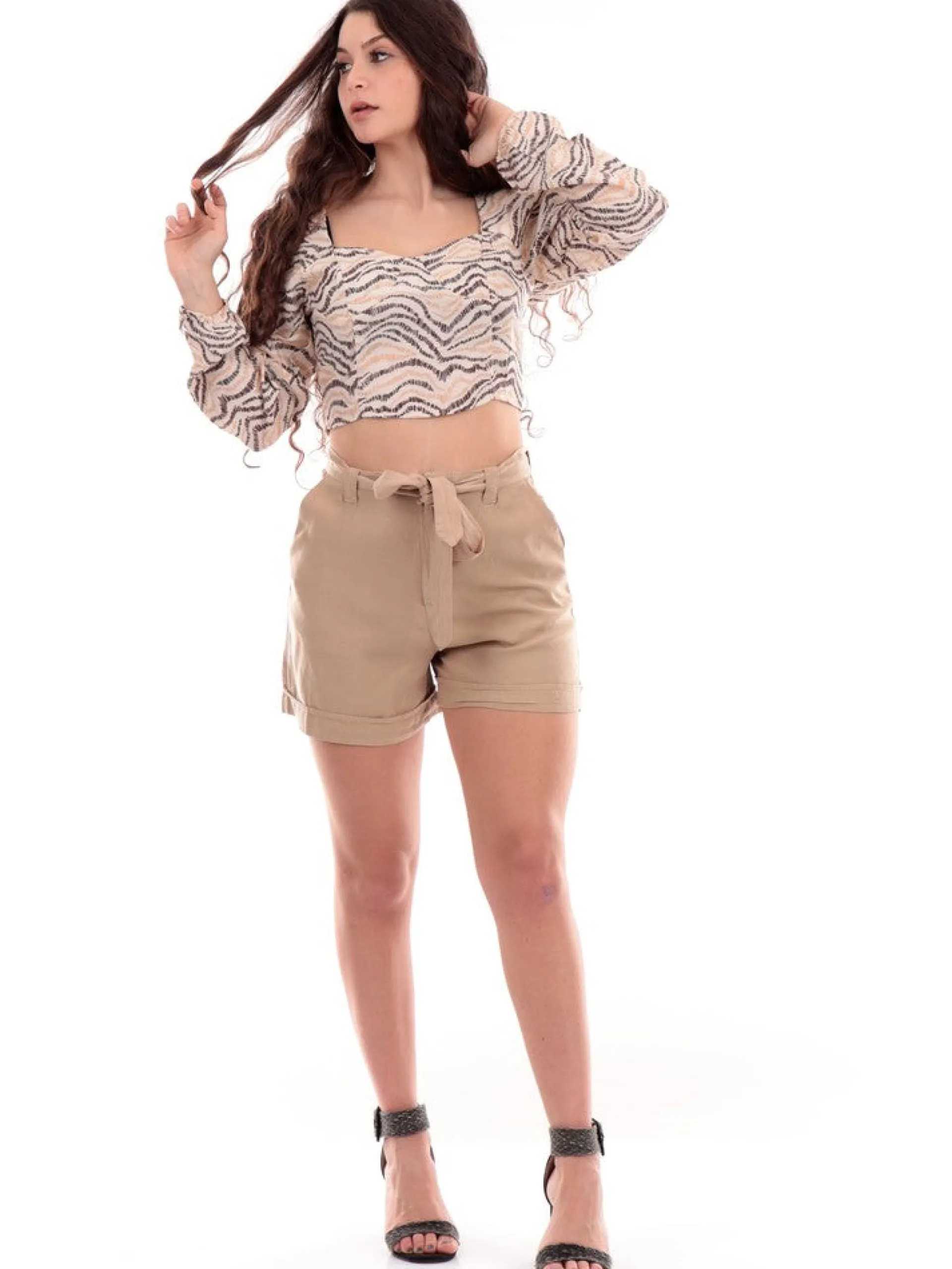 TIFFOSI Top & Camicie*Camicia Crop Beige da Donna maniche a palloncino
