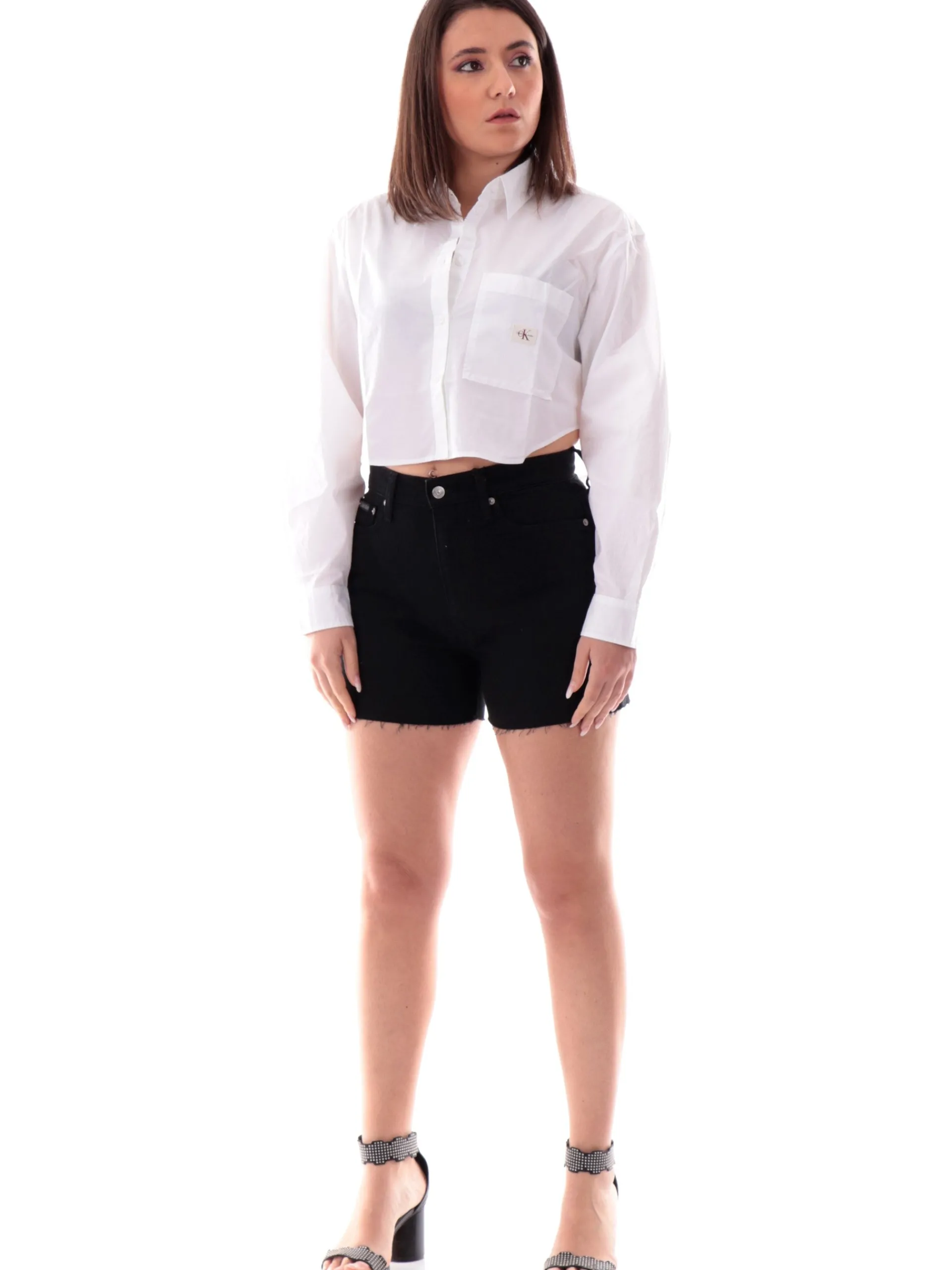 CALVIN KLEIN Top & Camicie*Camicia crop bianca da donna con taschino J20J225078