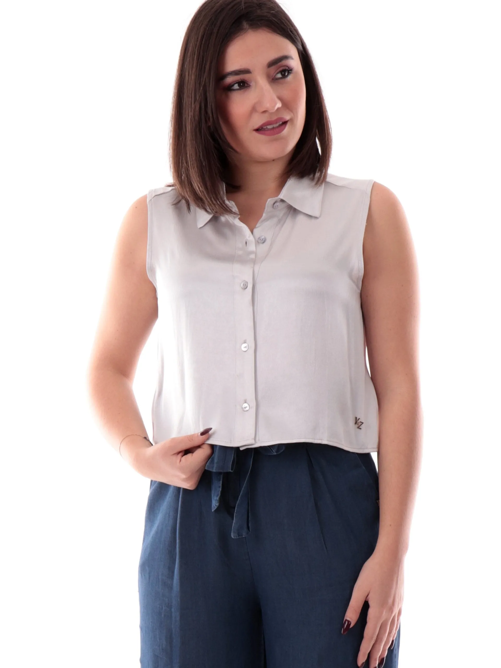 YES ZEE Top & Camicie*Camicia crop argento da donna smanicata C201EN00