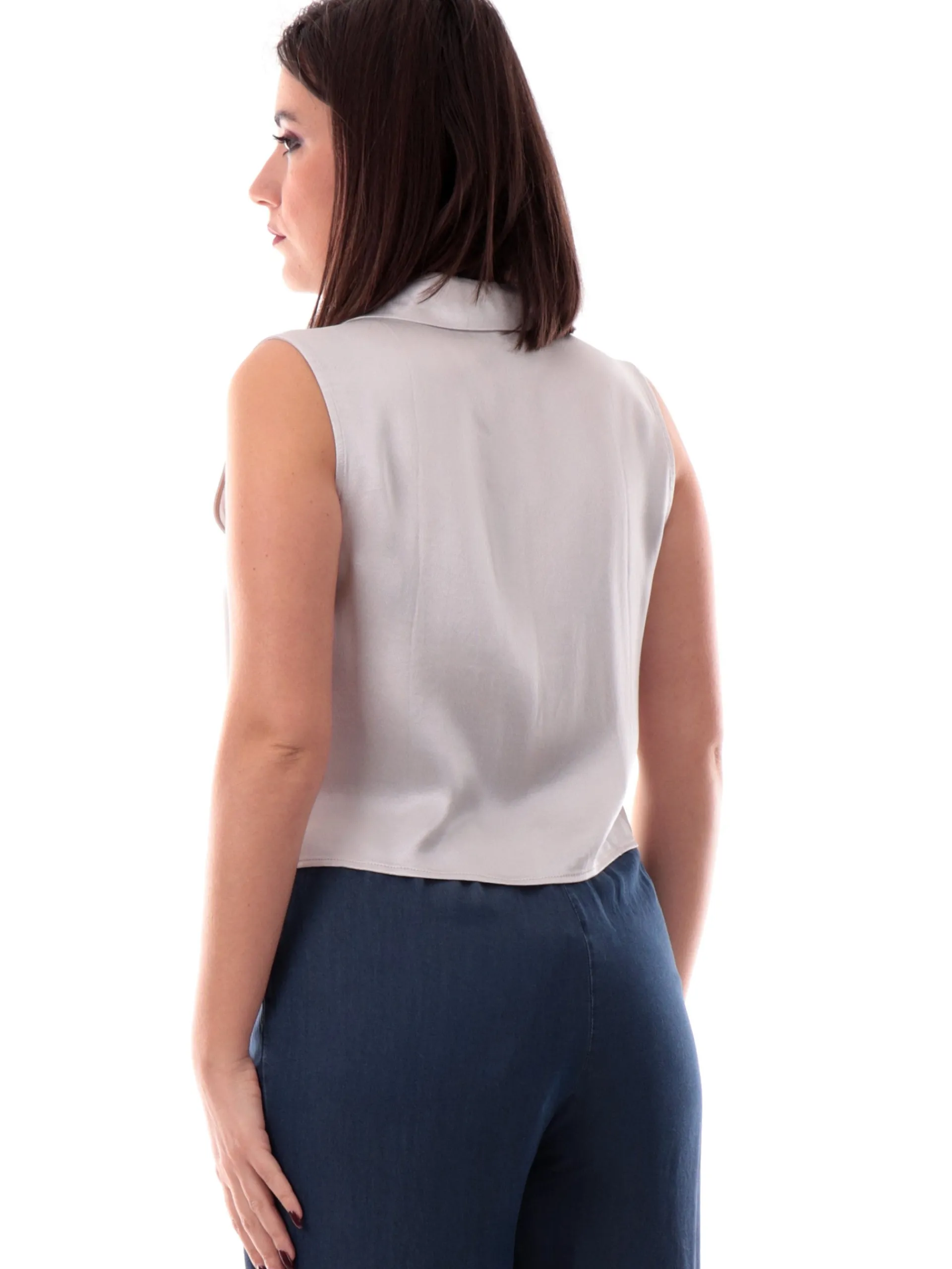 YES ZEE Top & Camicie*Camicia crop argento da donna smanicata C201EN00