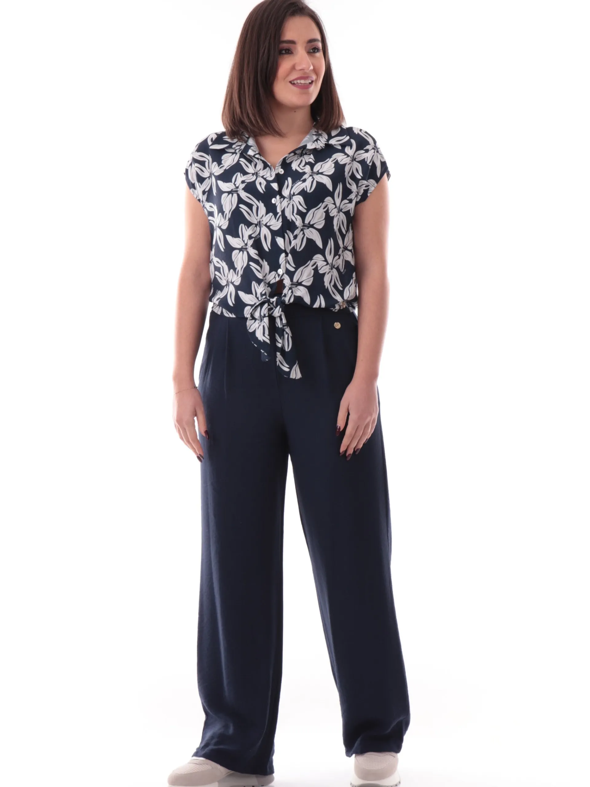 YES ZEE Top & Camicie*Camicia crop con nodo blu da donna smanicata C212YJ00