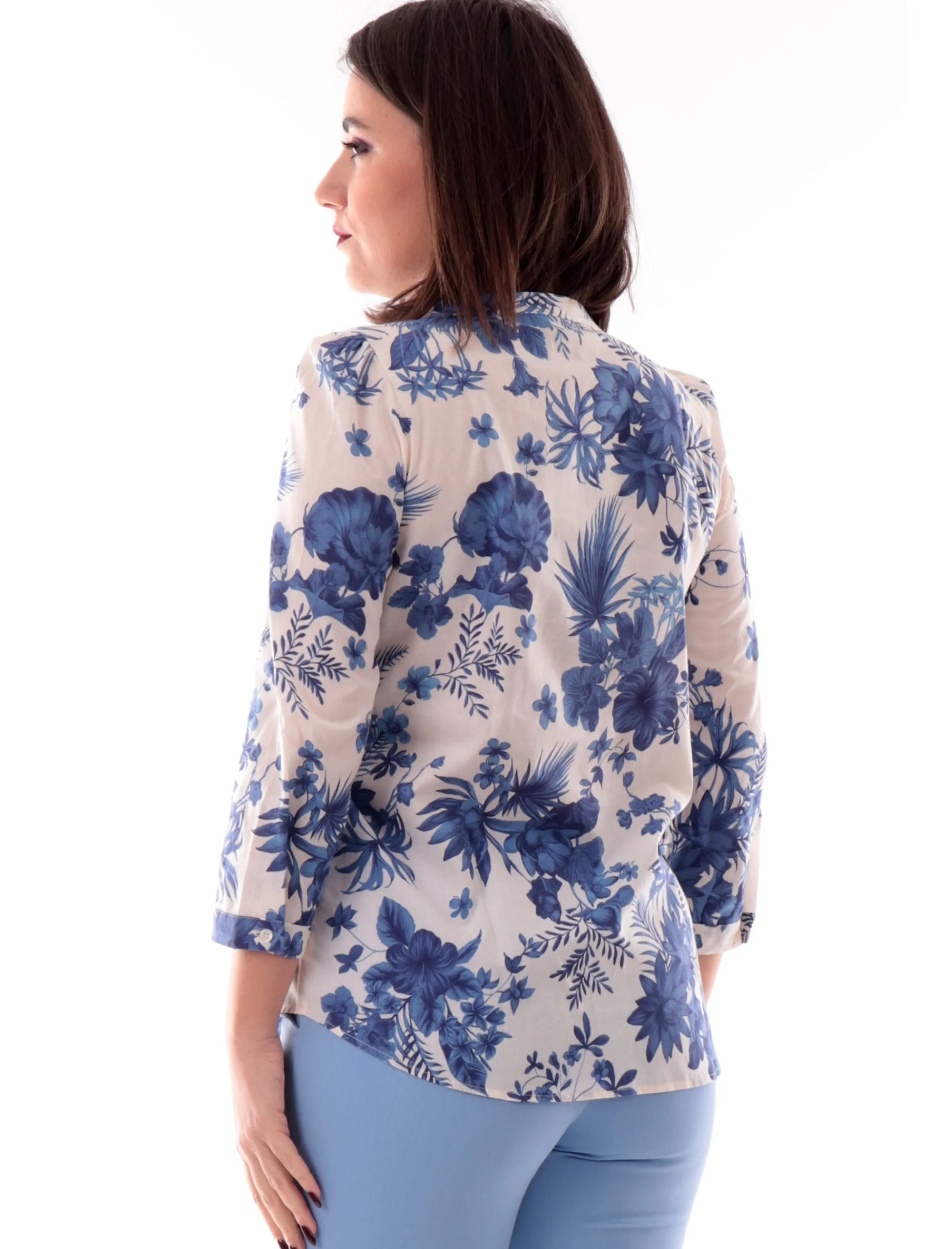EMME MARELLA Top & Camicie*Camicia bianca con fiori blu con colletto alla coreana IOLANDA