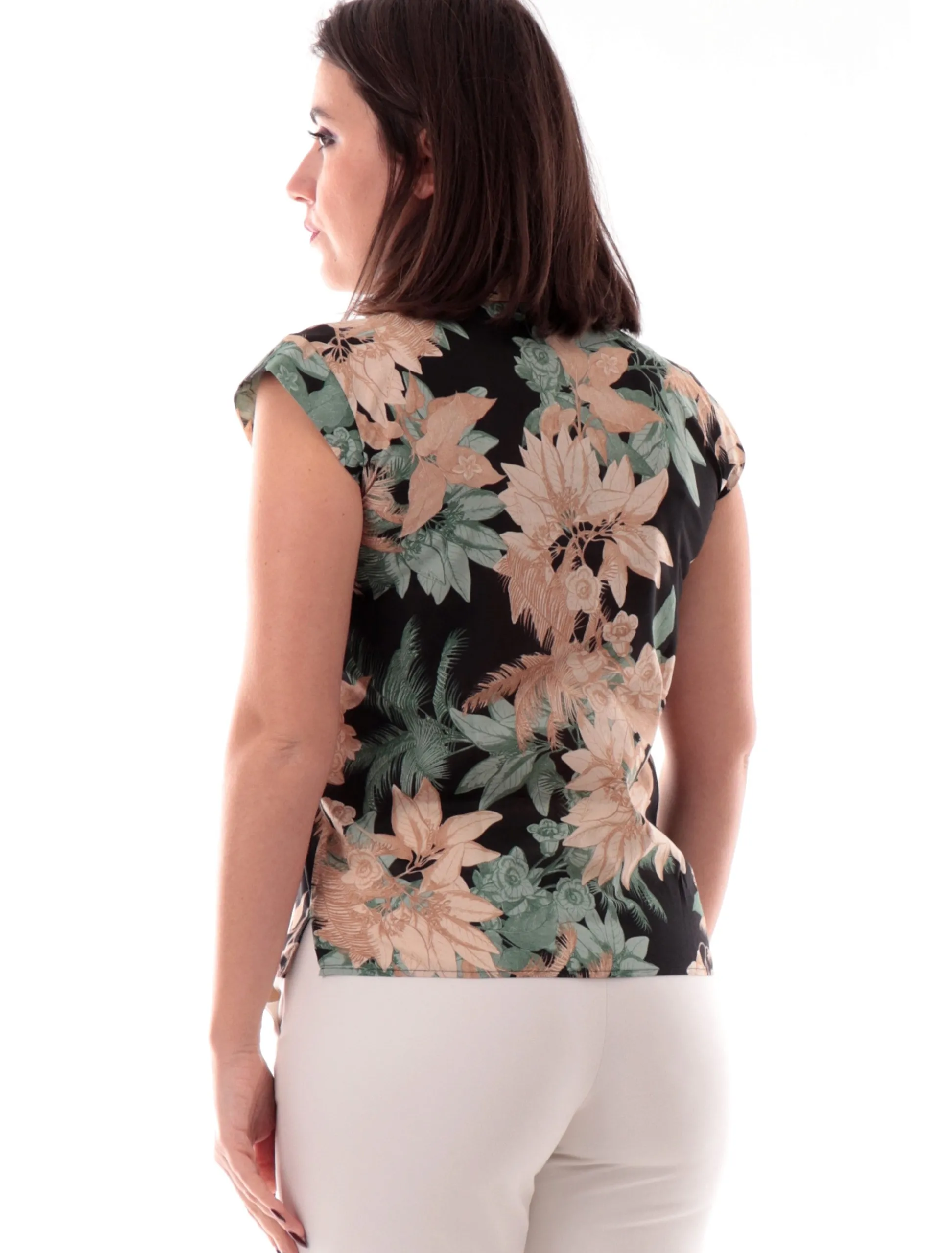 EMME MARELLA Top & Camicie*Camicia Nera da donna con maniche corte e fantasia floreale CALENDA