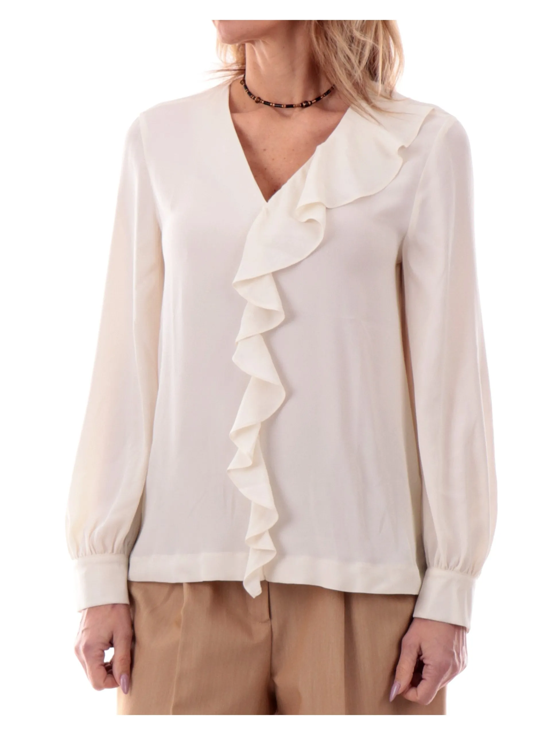 EMME MARELLA Top & Camicie*Camicia scollo a V in seta bianca da donna JIMCO