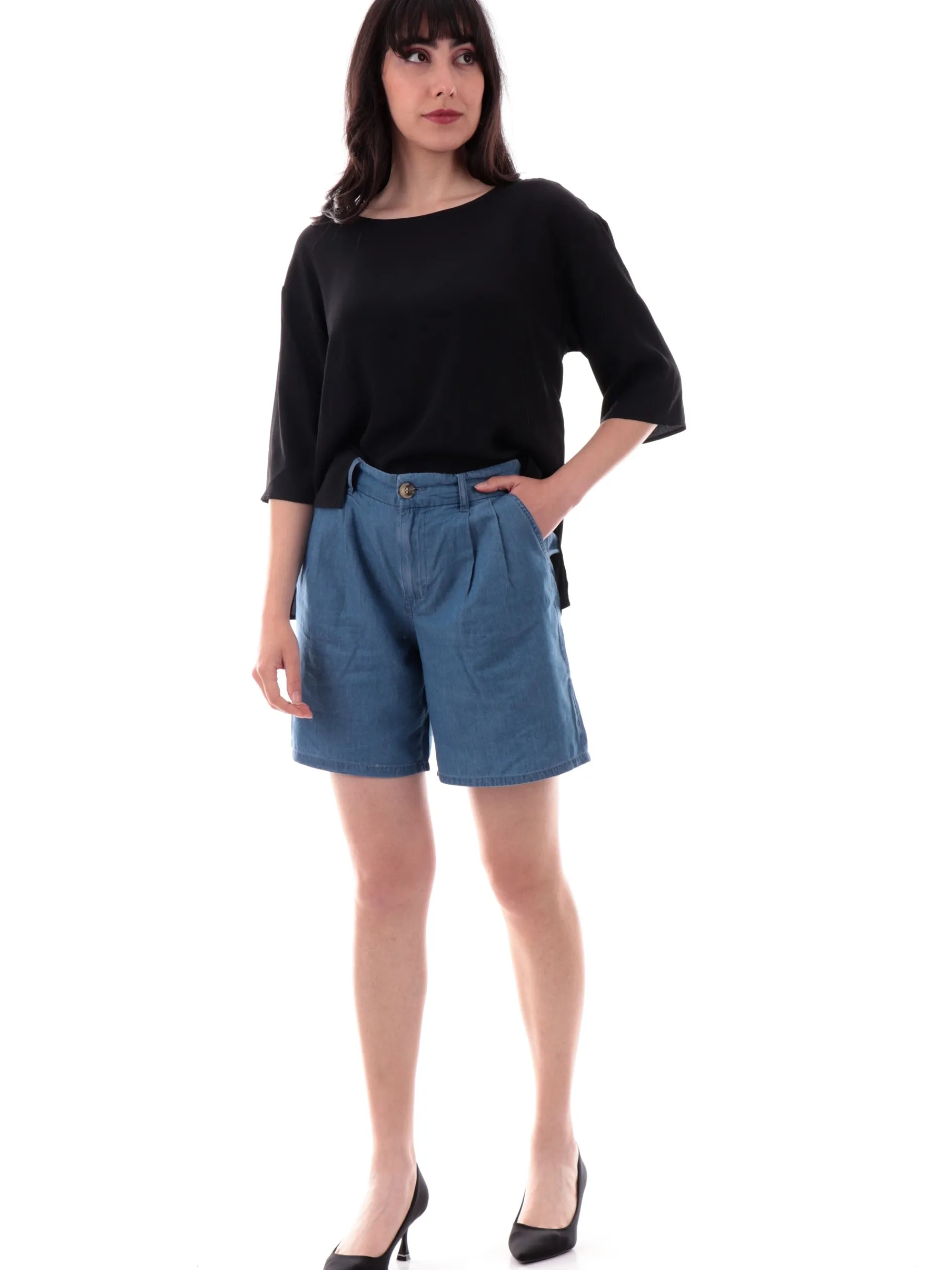 EMME MARELLA Top & Camicie*Camicia seta nera morbida da donna maniche tre quarti ATZECO