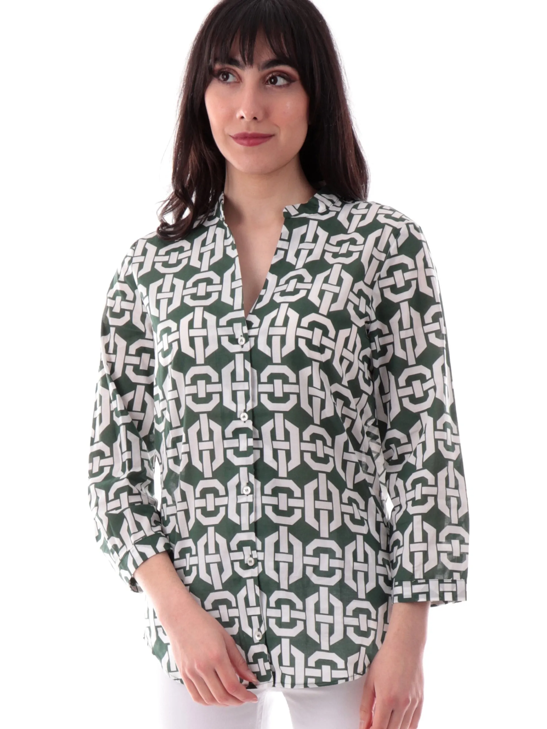 EMME MARELLA Top & Camicie*Camicia verde fantasia foulard da donna con scollo a V ACCOLTO