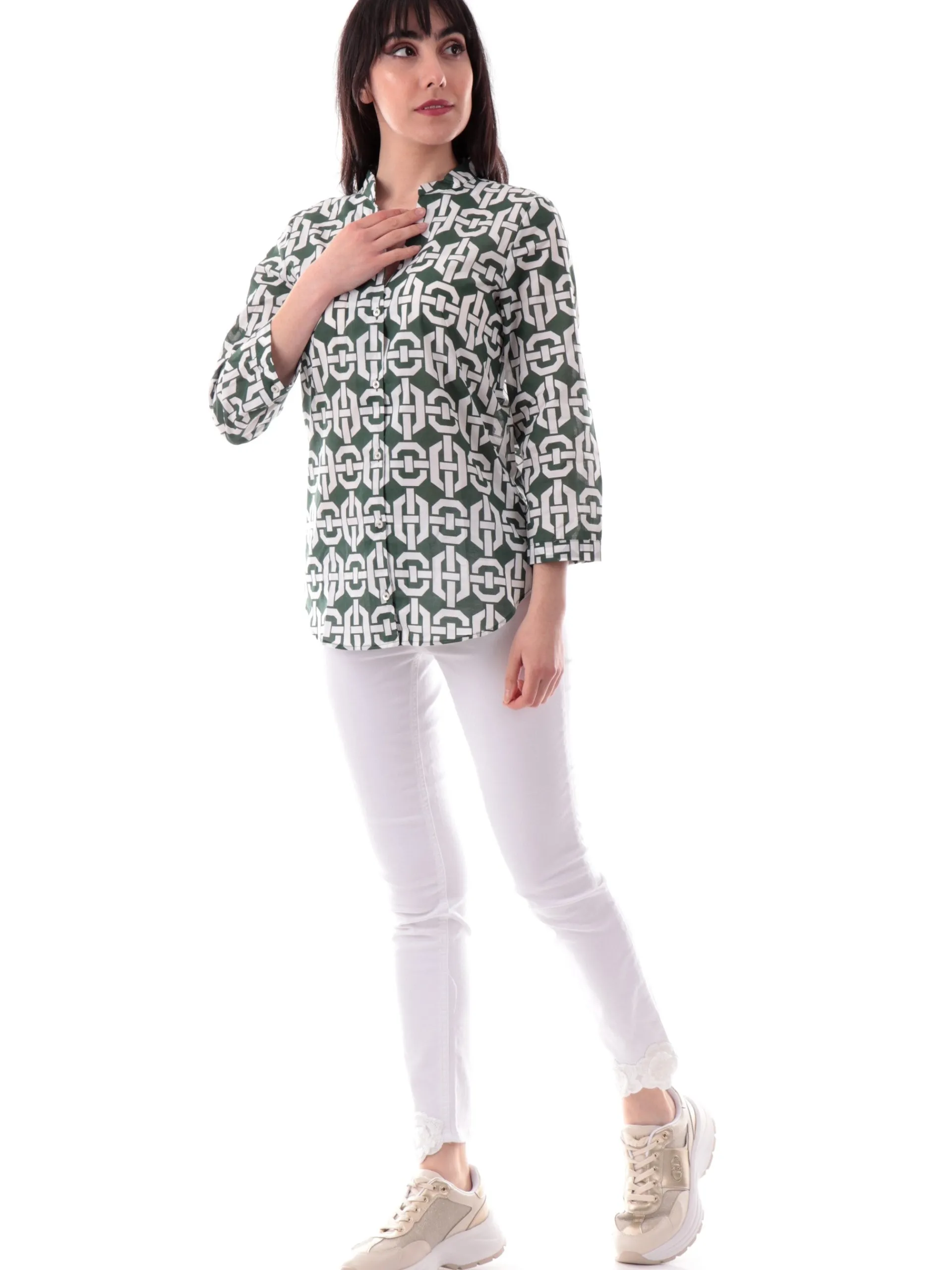 EMME MARELLA Top & Camicie*Camicia verde fantasia foulard da donna con scollo a V ACCOLTO