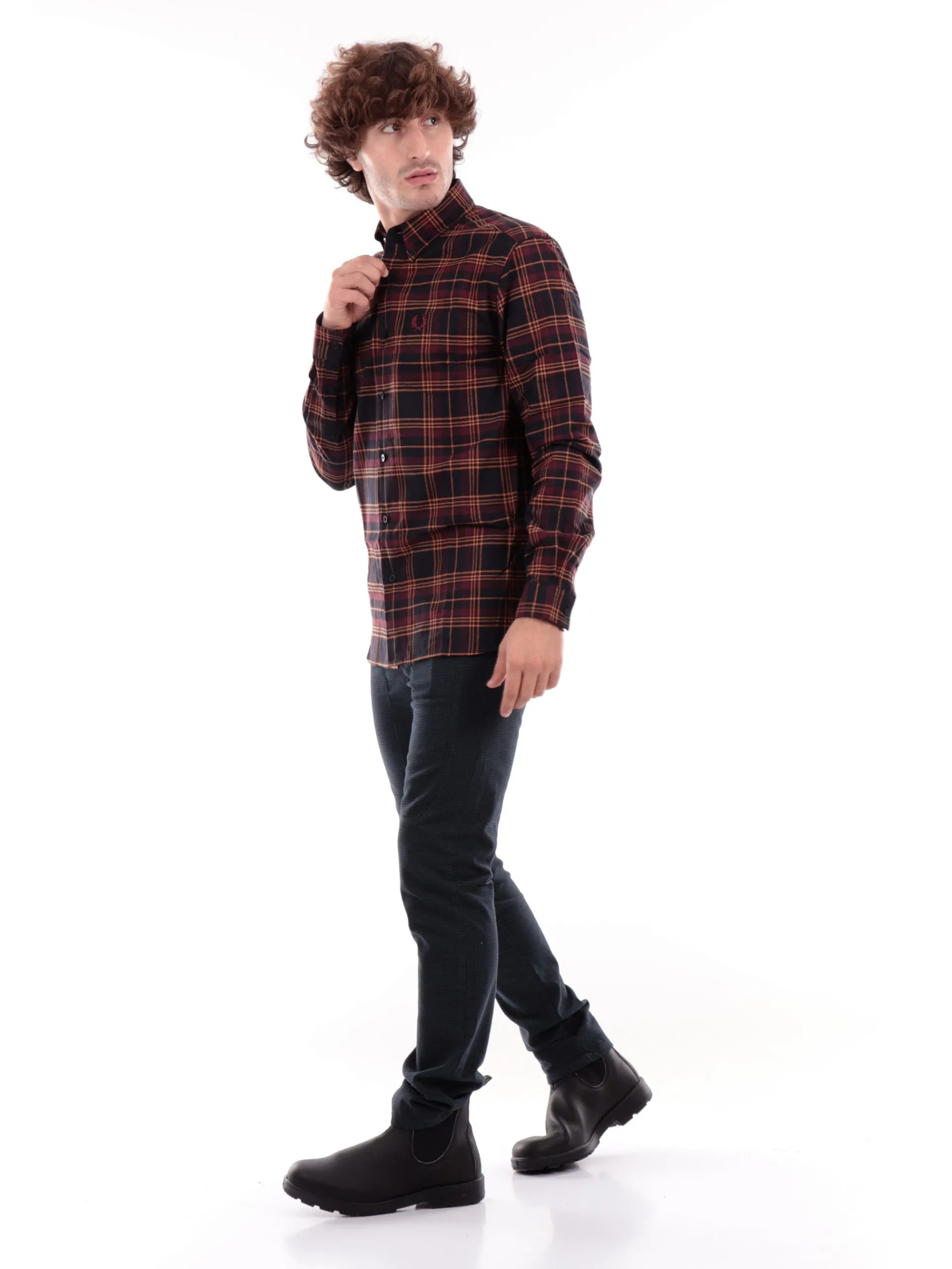 FRED PERRY Camicie*Camicia bordeuax a quadri da uomo Brushed Twill Tartan M4656