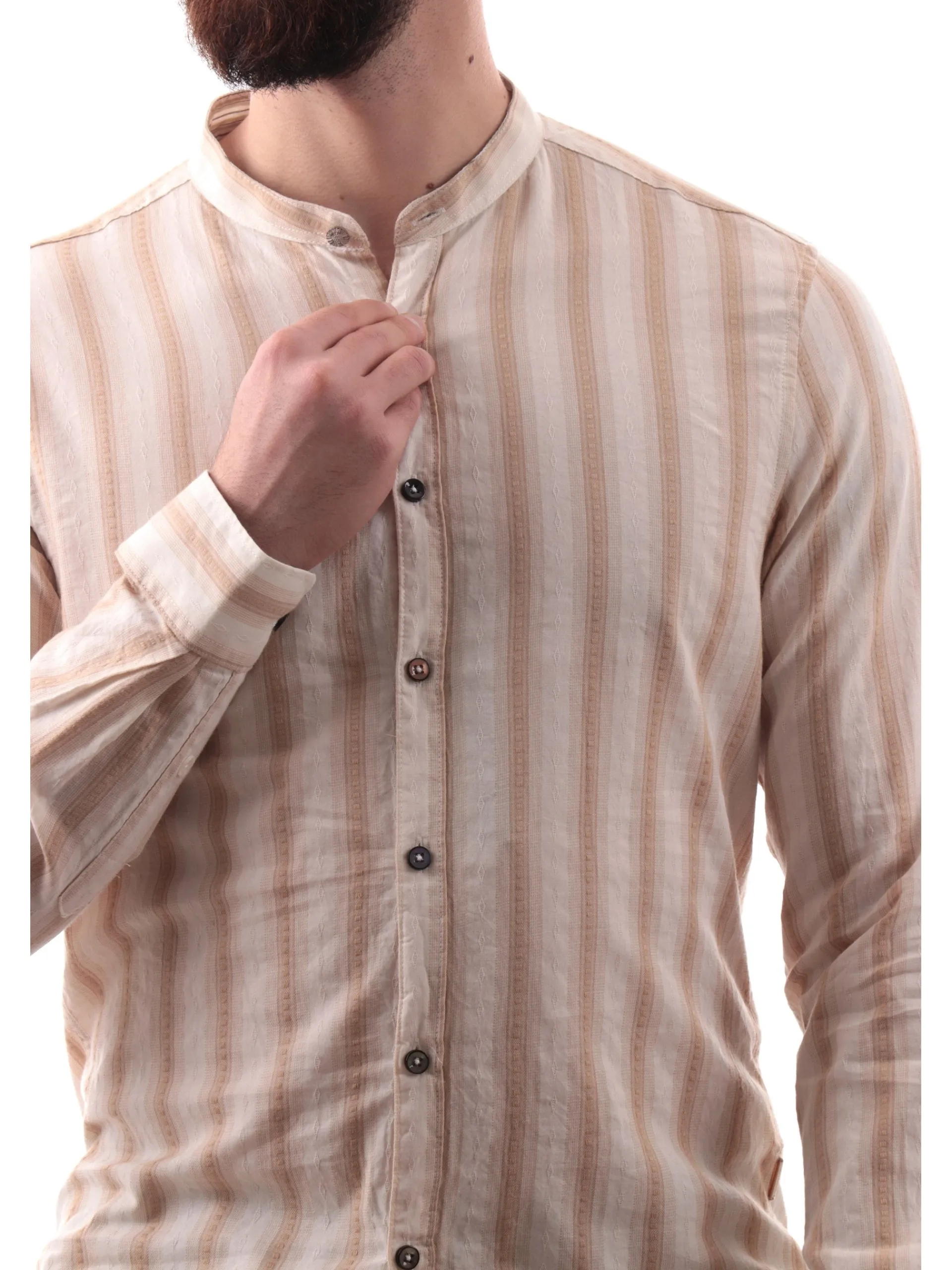 GIANNI LUPO Camicie*Camicia a righe marroni da uomo coreana GL113DA