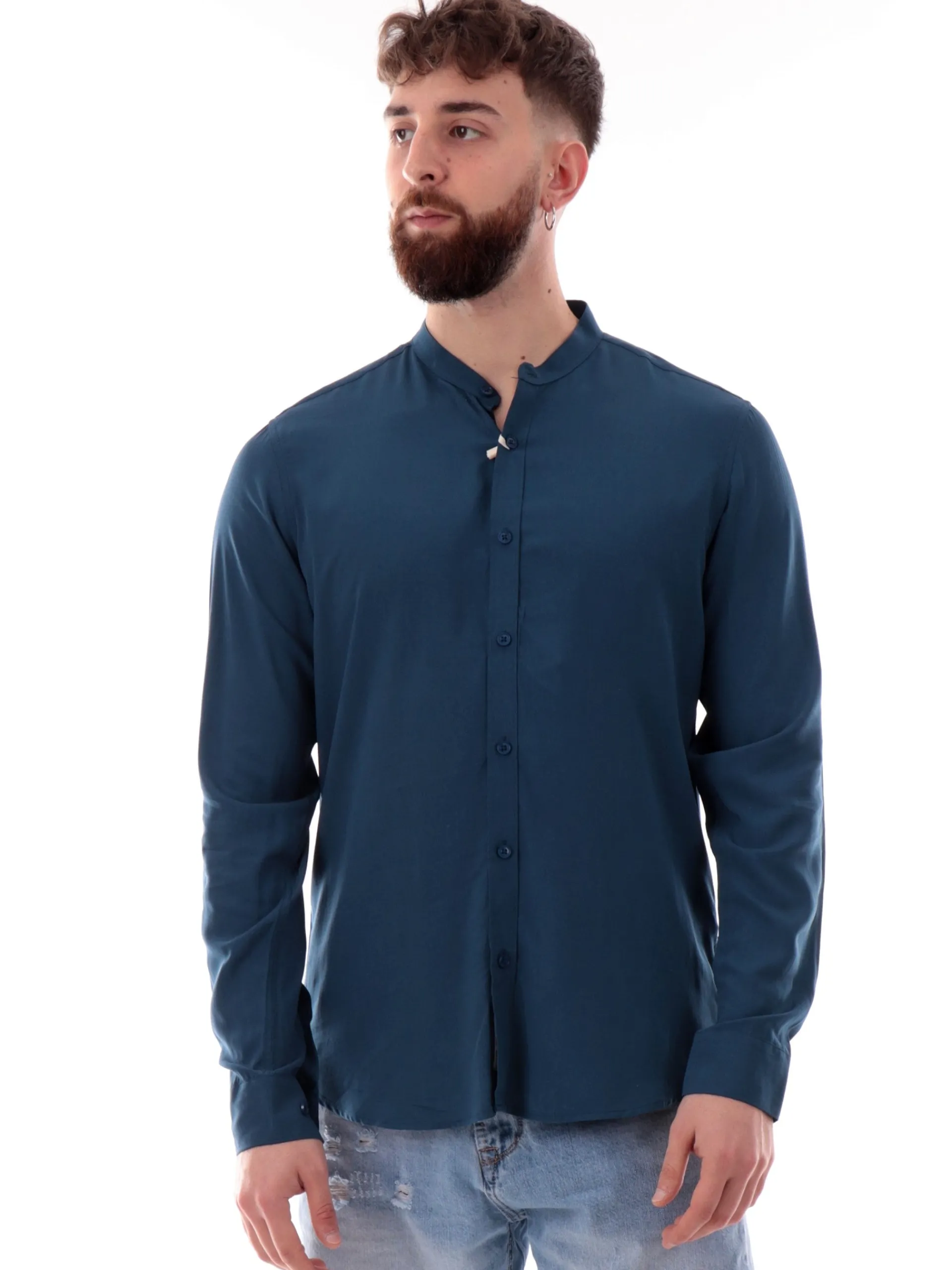 GIANNI LUPO Camicie*Camicia blu da uomo coreana GL7676SS25