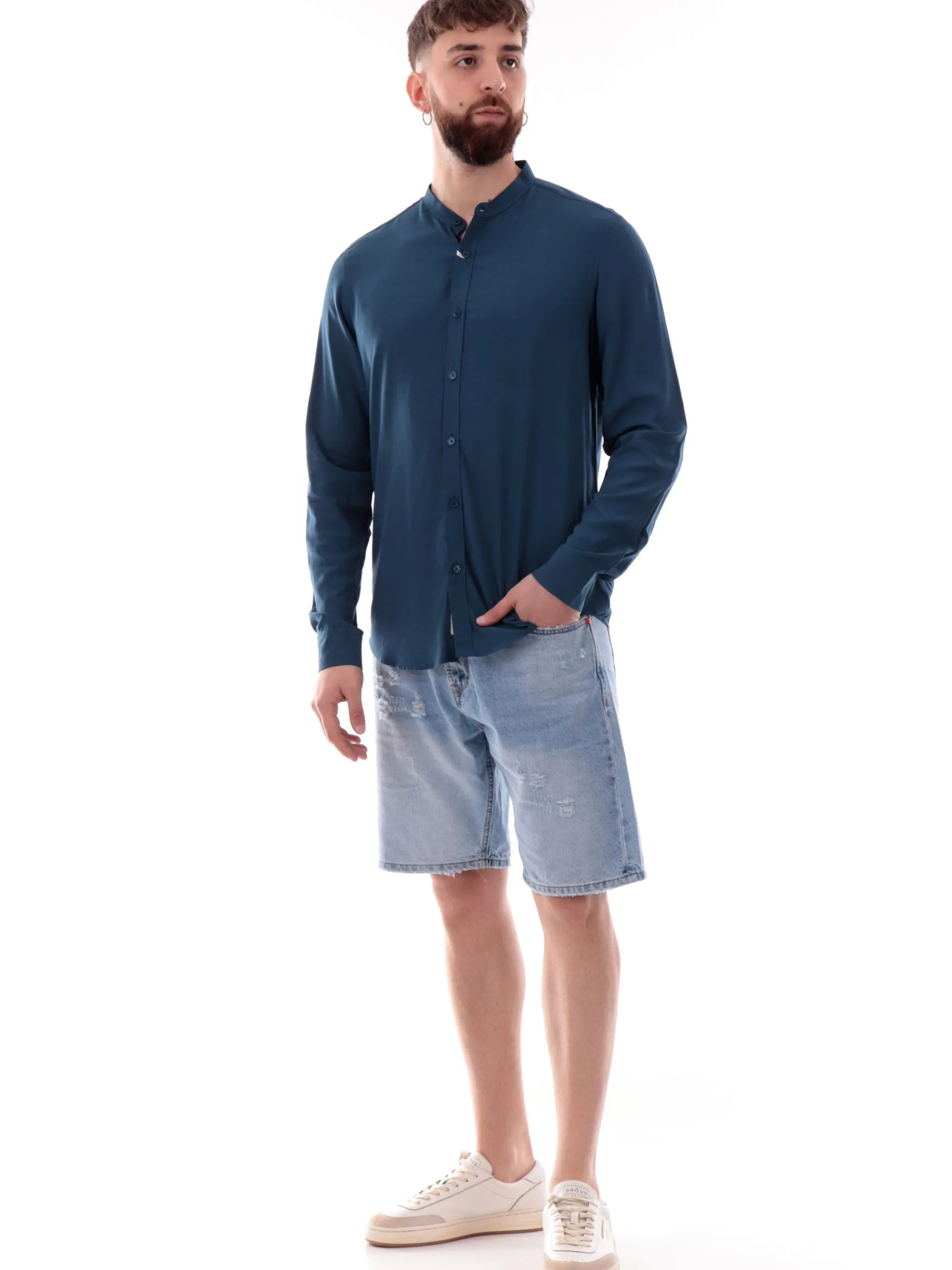 GIANNI LUPO Camicie*Camicia blu da uomo coreana GL7676SS25