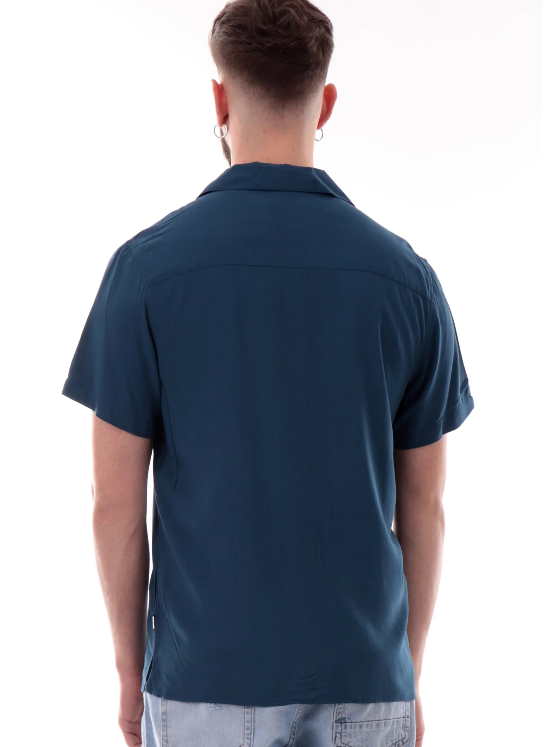 GIANNI LUPO Camicie*Camicia Hawaiana blu da uomo scollo a V GL7678SS25