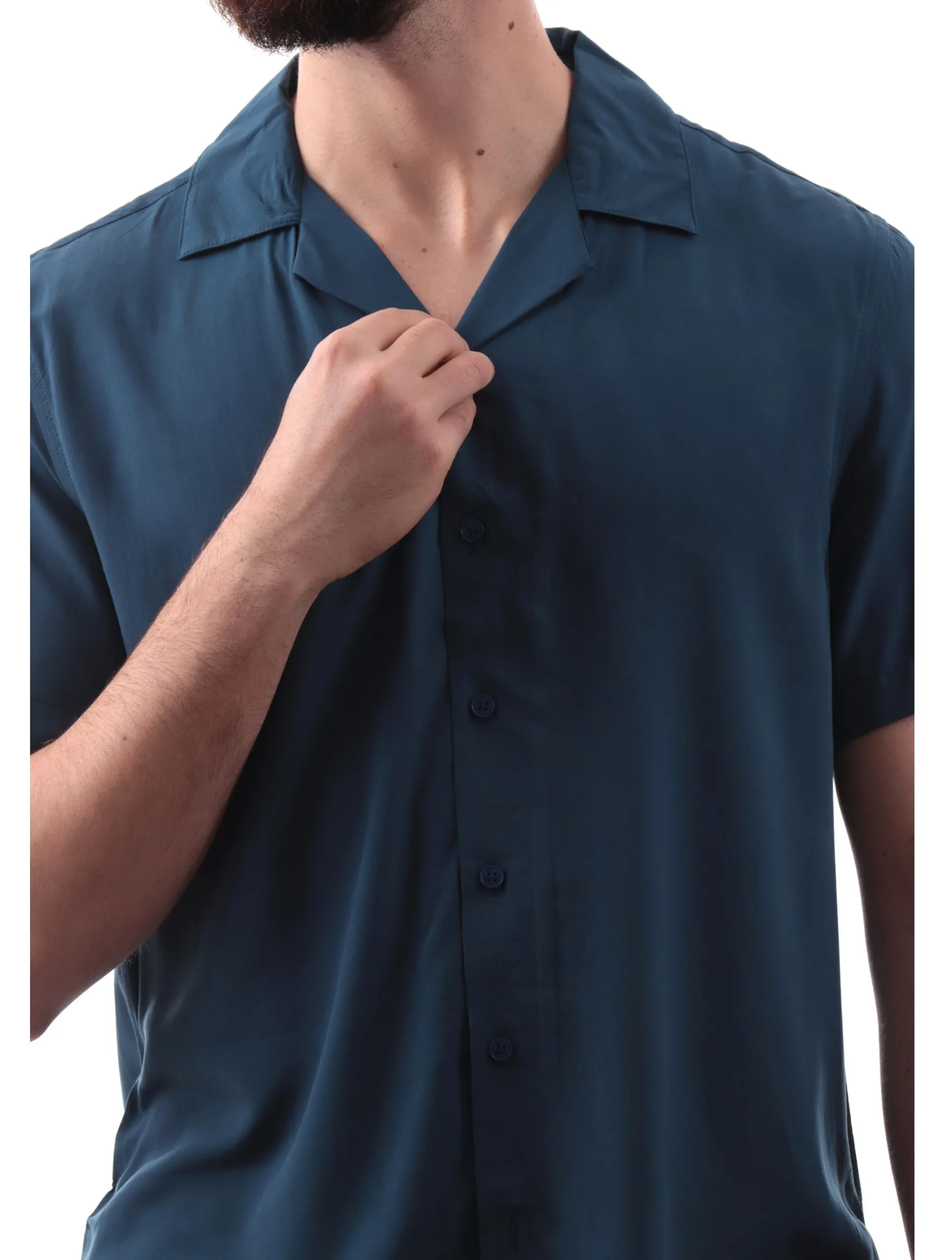 GIANNI LUPO Camicie*Camicia Hawaiana blu da uomo scollo a V GL7678SS25