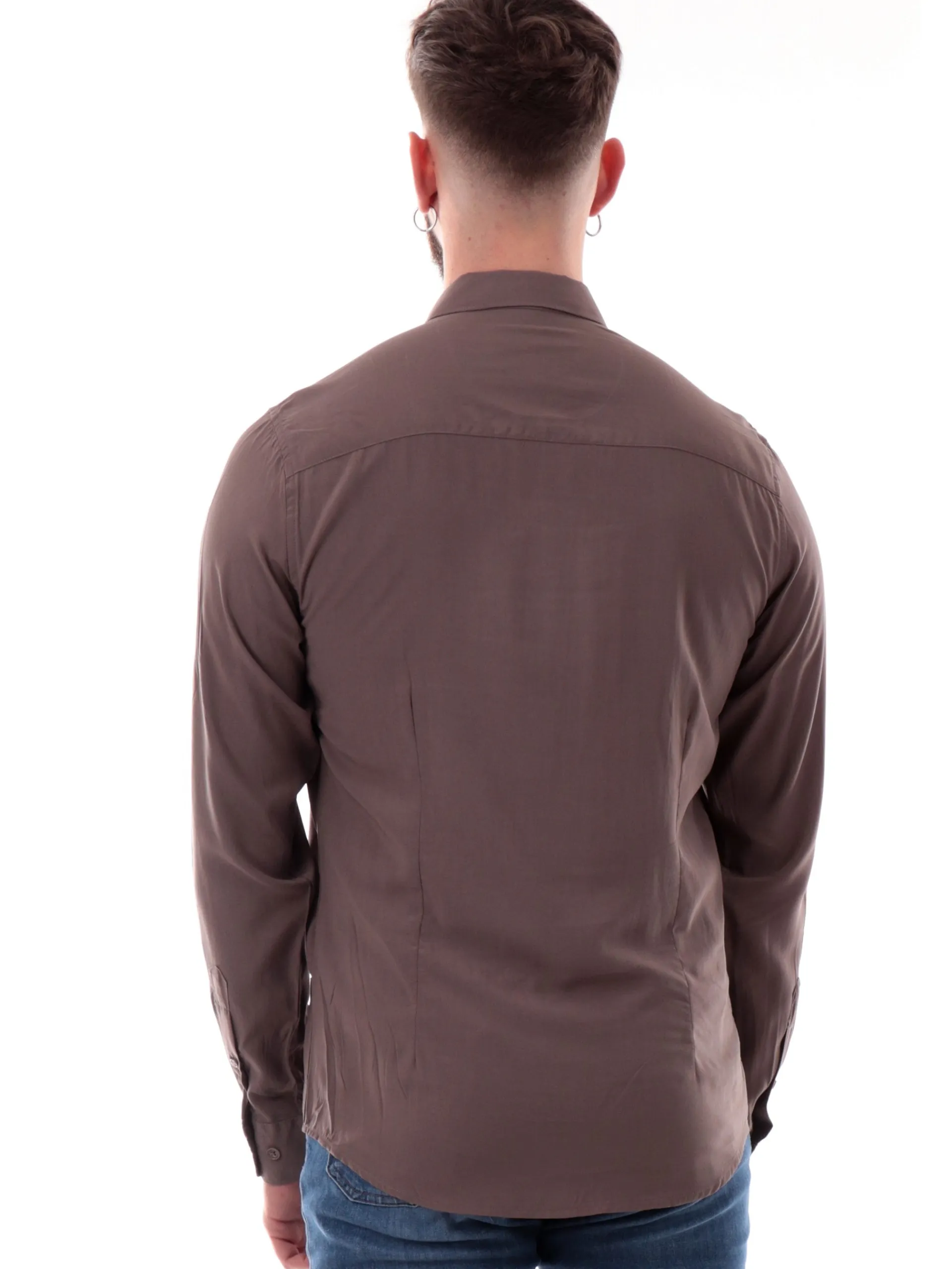 GIANNI LUPO Camicie*Camicia marrone da uomo collo alla francese GL7677SS25