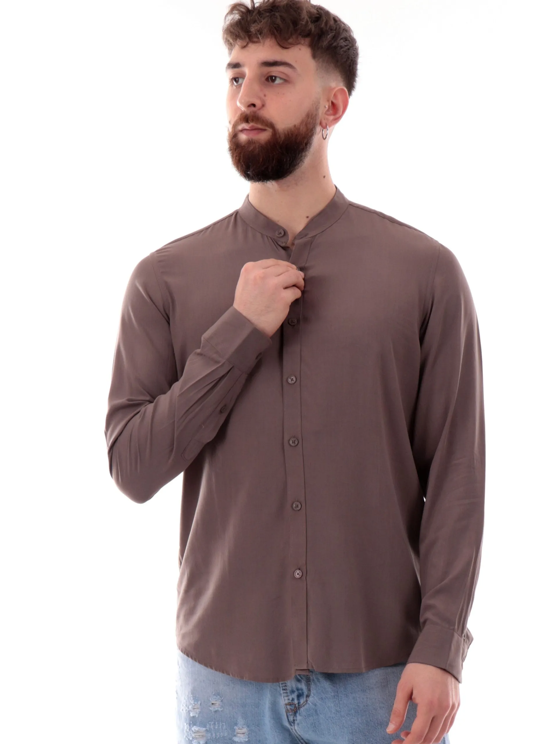 GIANNI LUPO Camicie*Camicia marrone da uomo coreana GL7676SS25