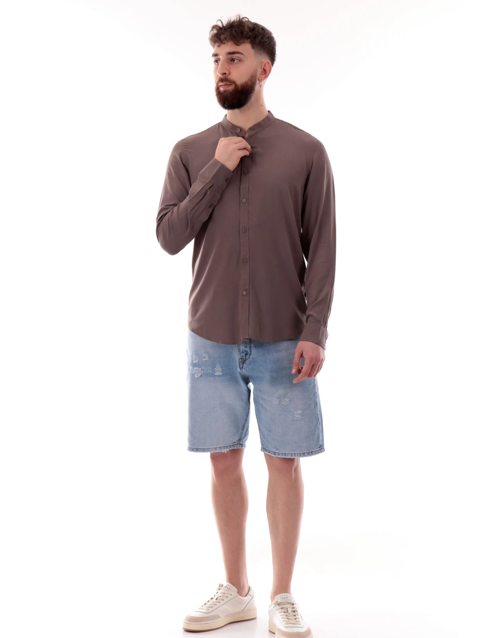 GIANNI LUPO Camicie*Camicia marrone da uomo coreana GL7676SS25