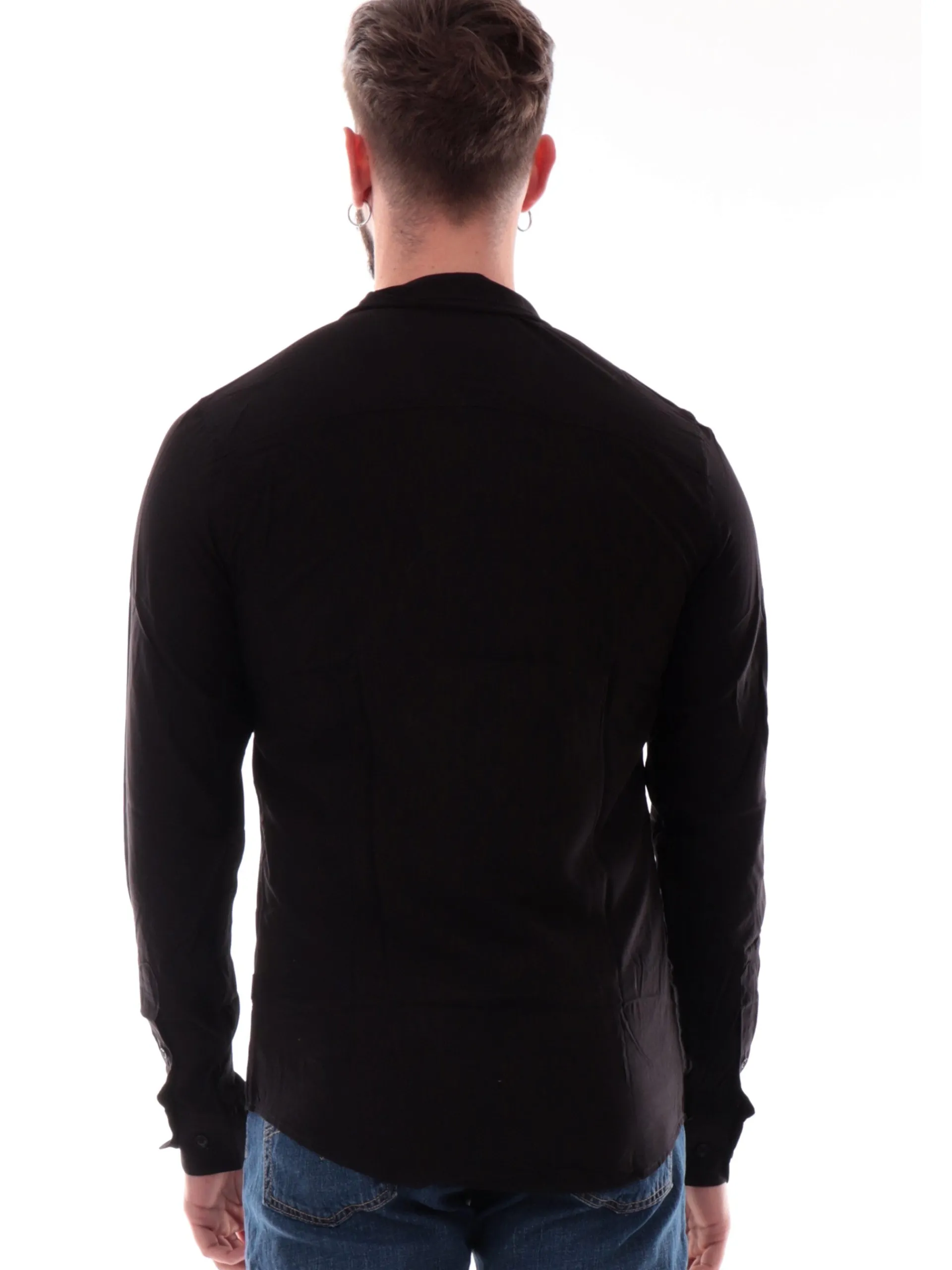 GIANNI LUPO Camicie*Camicia nera da uomo collo alla francese GL7677SS25