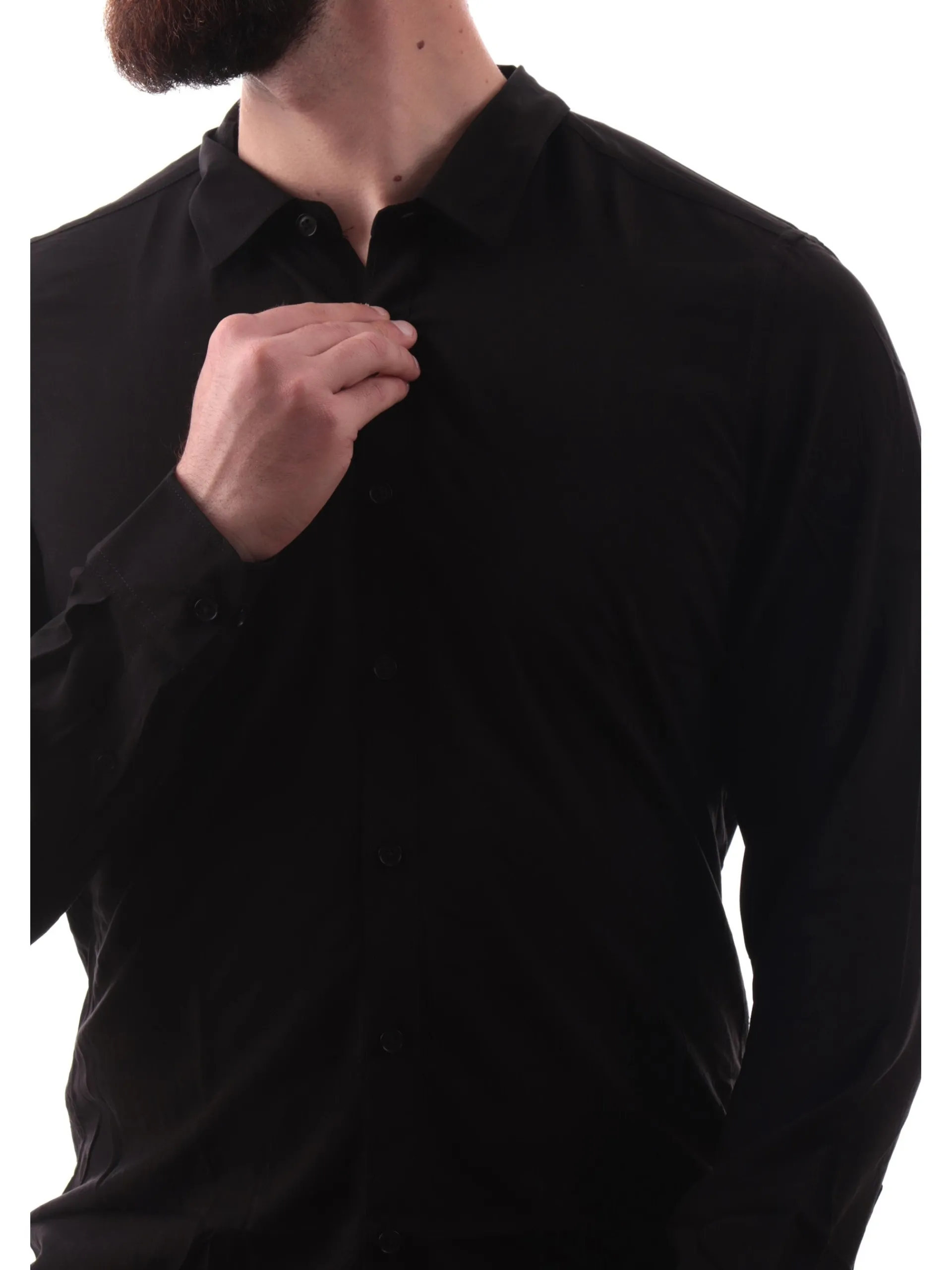 GIANNI LUPO Camicie*Camicia nera da uomo collo alla francese GL7677SS25