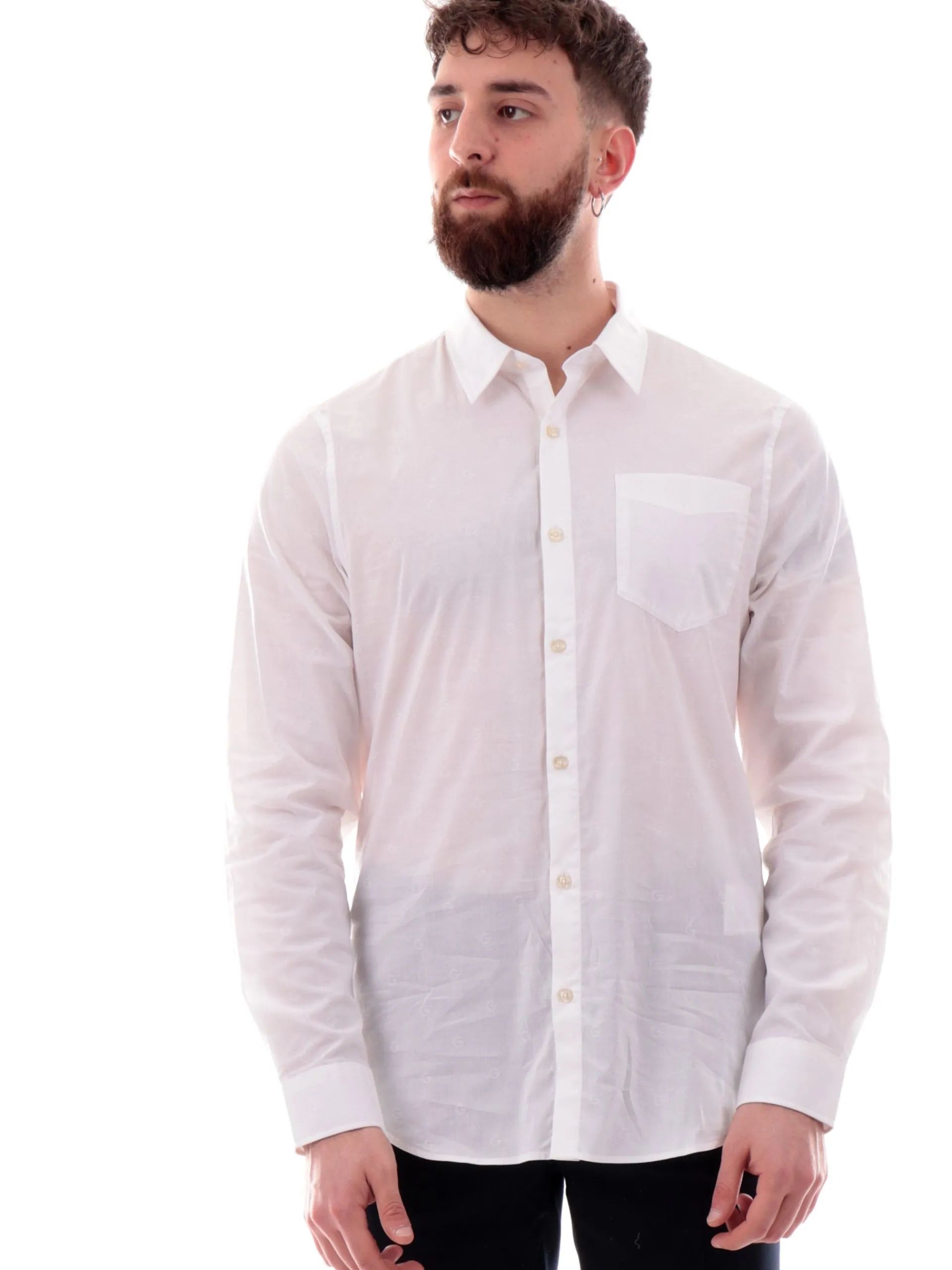 GUESS Camicie*Camicia bianca da uomo logo ricamato all over Collins M5RH05WFXX1