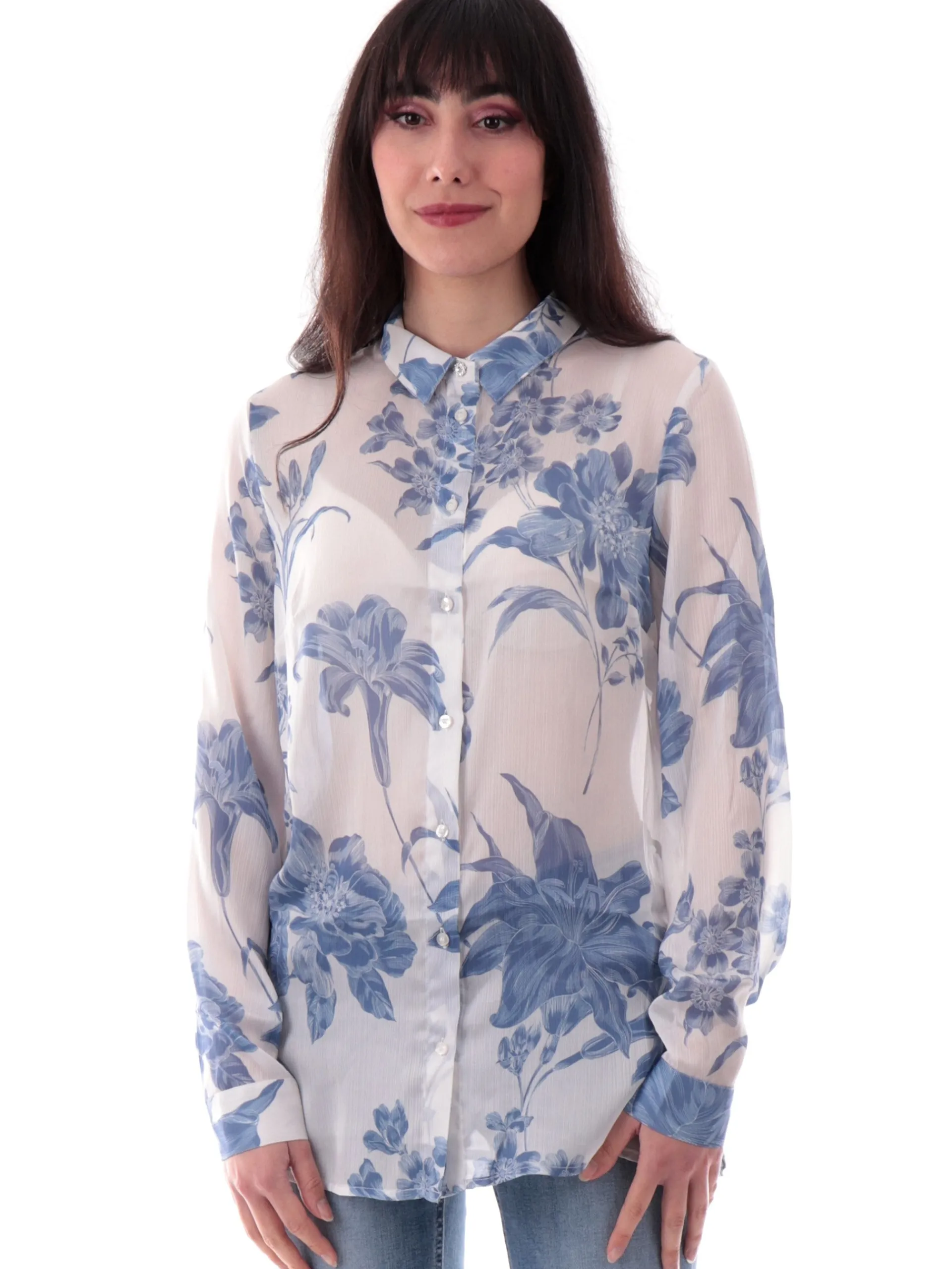 GUESS Top & Camicie*Camicia Bianca e celeste fantasia floreale W5GH59WDW82P7WQ