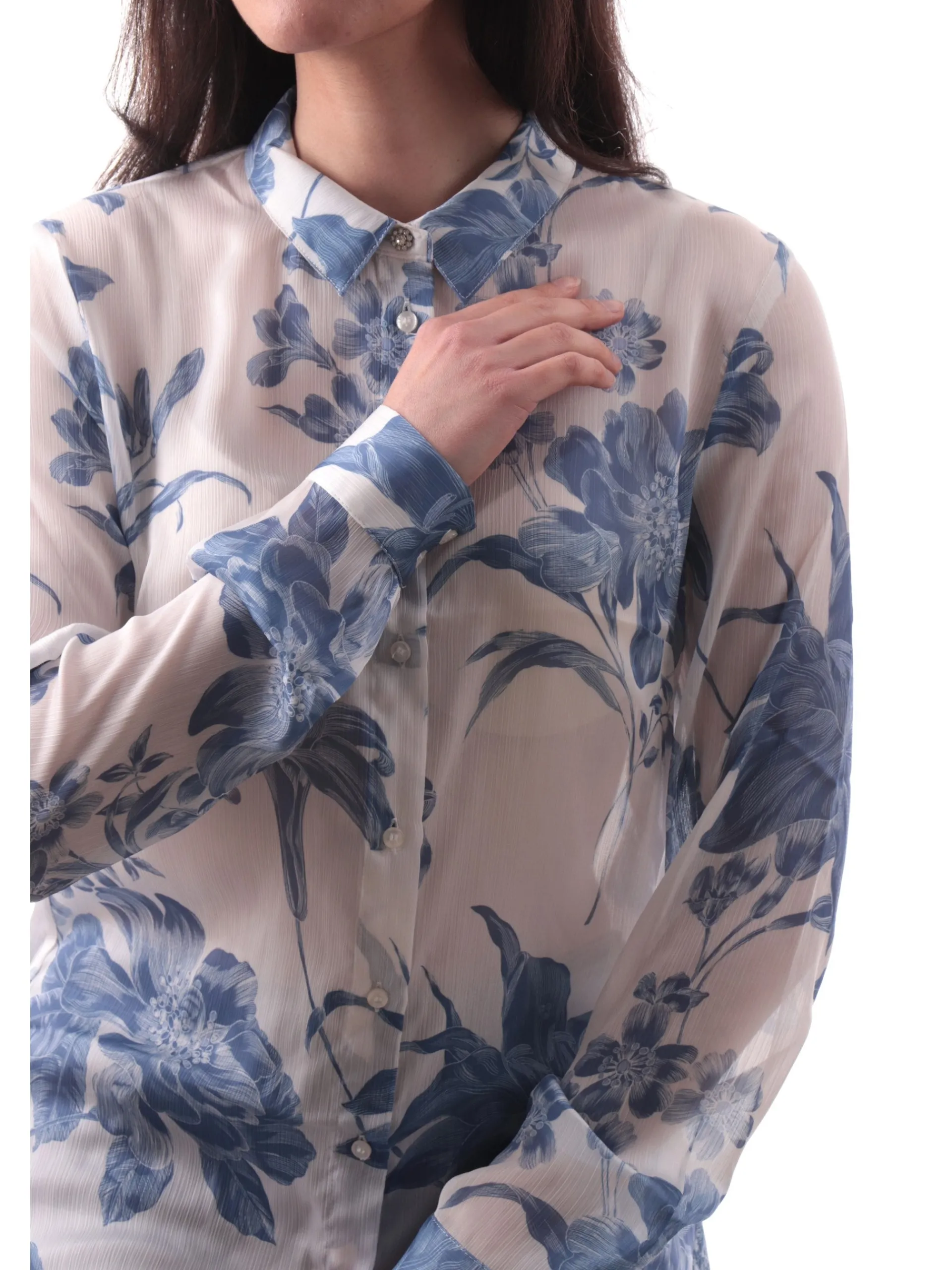 GUESS Top & Camicie*Camicia Bianca e celeste fantasia floreale W5GH59WDW82P7WQ
