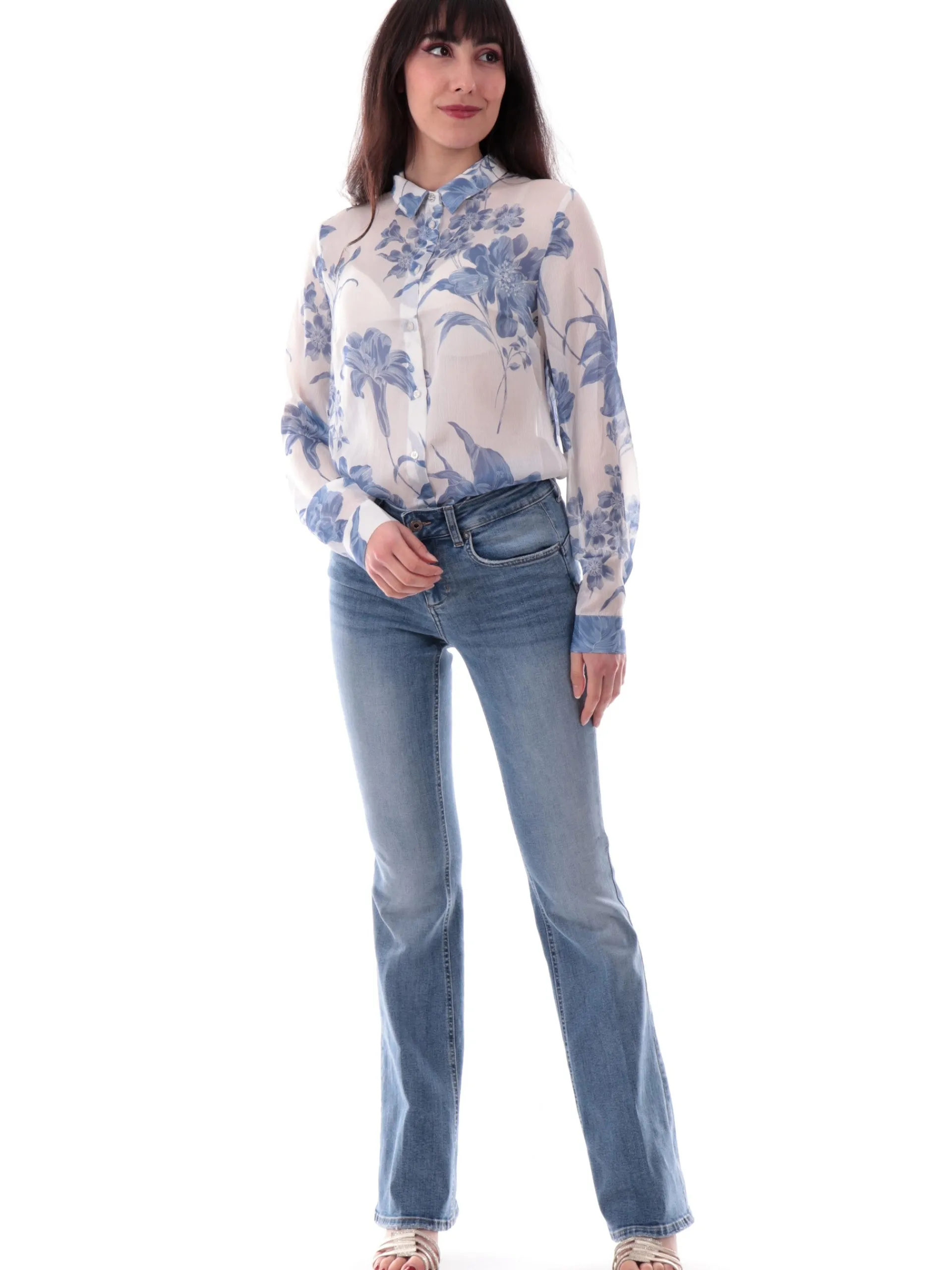 GUESS Top & Camicie*Camicia Bianca e celeste fantasia floreale W5GH59WDW82P7WQ