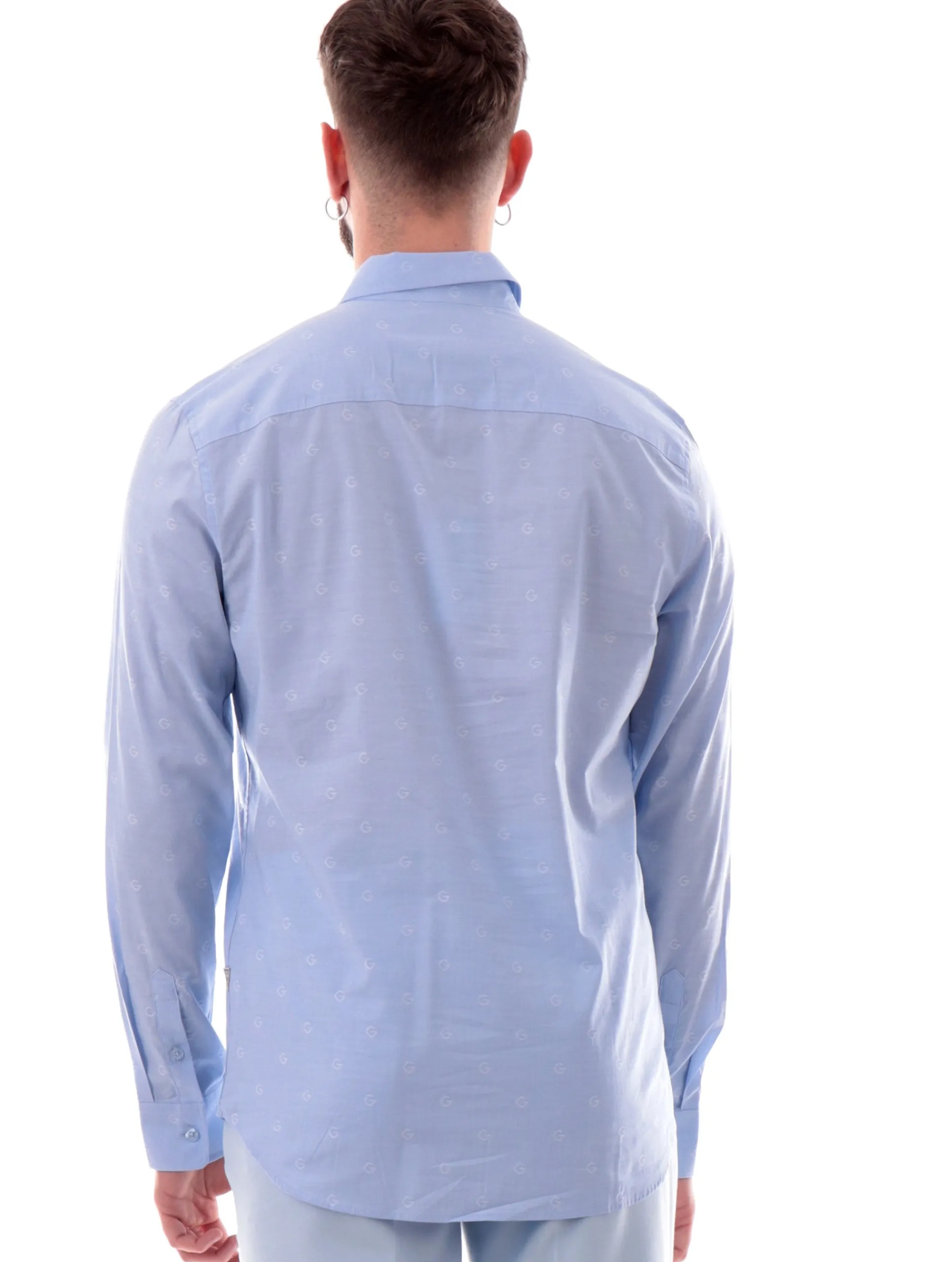 GUESS Camicie*Camicia celeste da uomo logo ricamato all over Collins M5RH05WFXX1