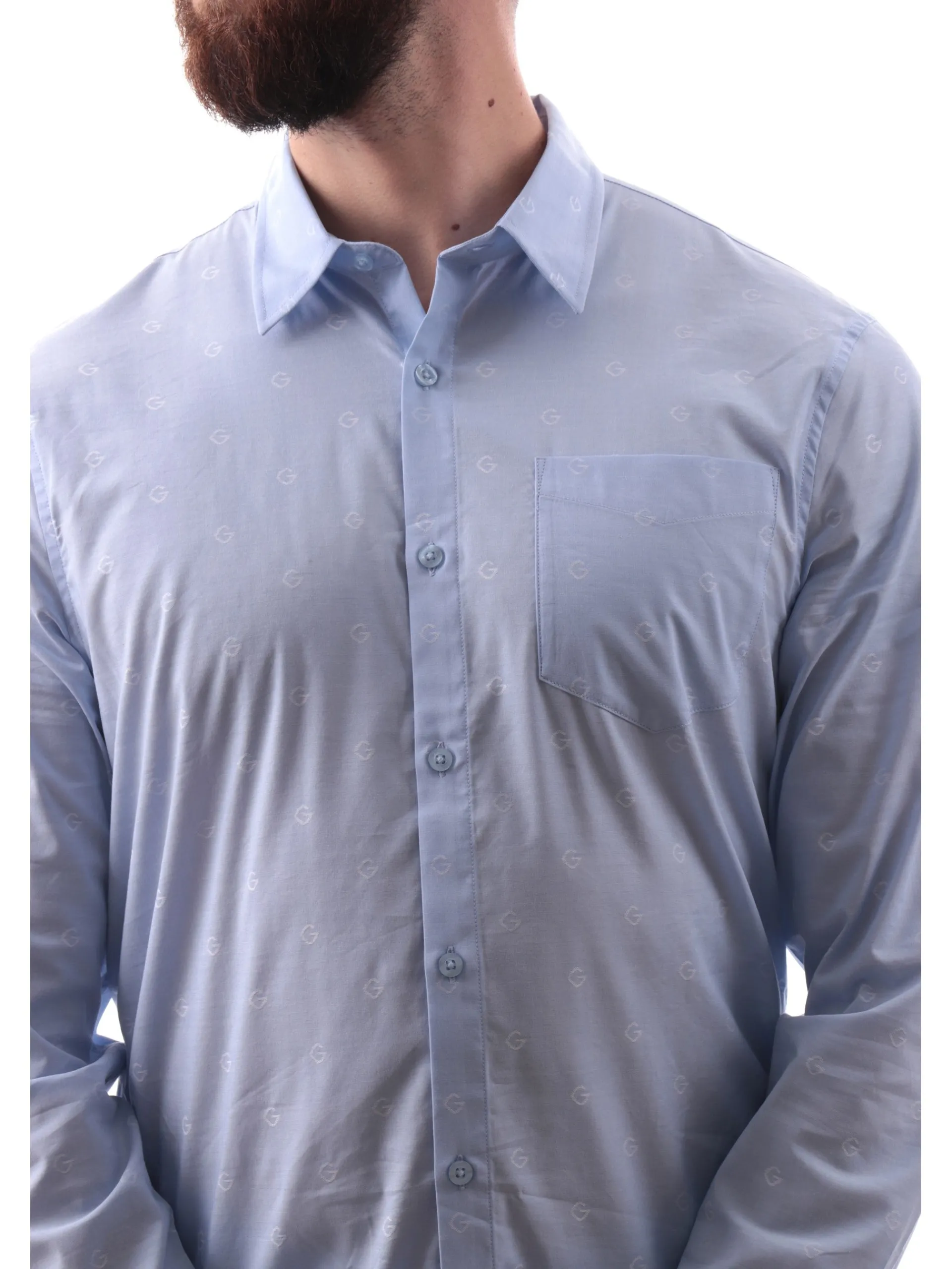 GUESS Camicie*Camicia celeste da uomo logo ricamato all over Collins M5RH05WFXX1