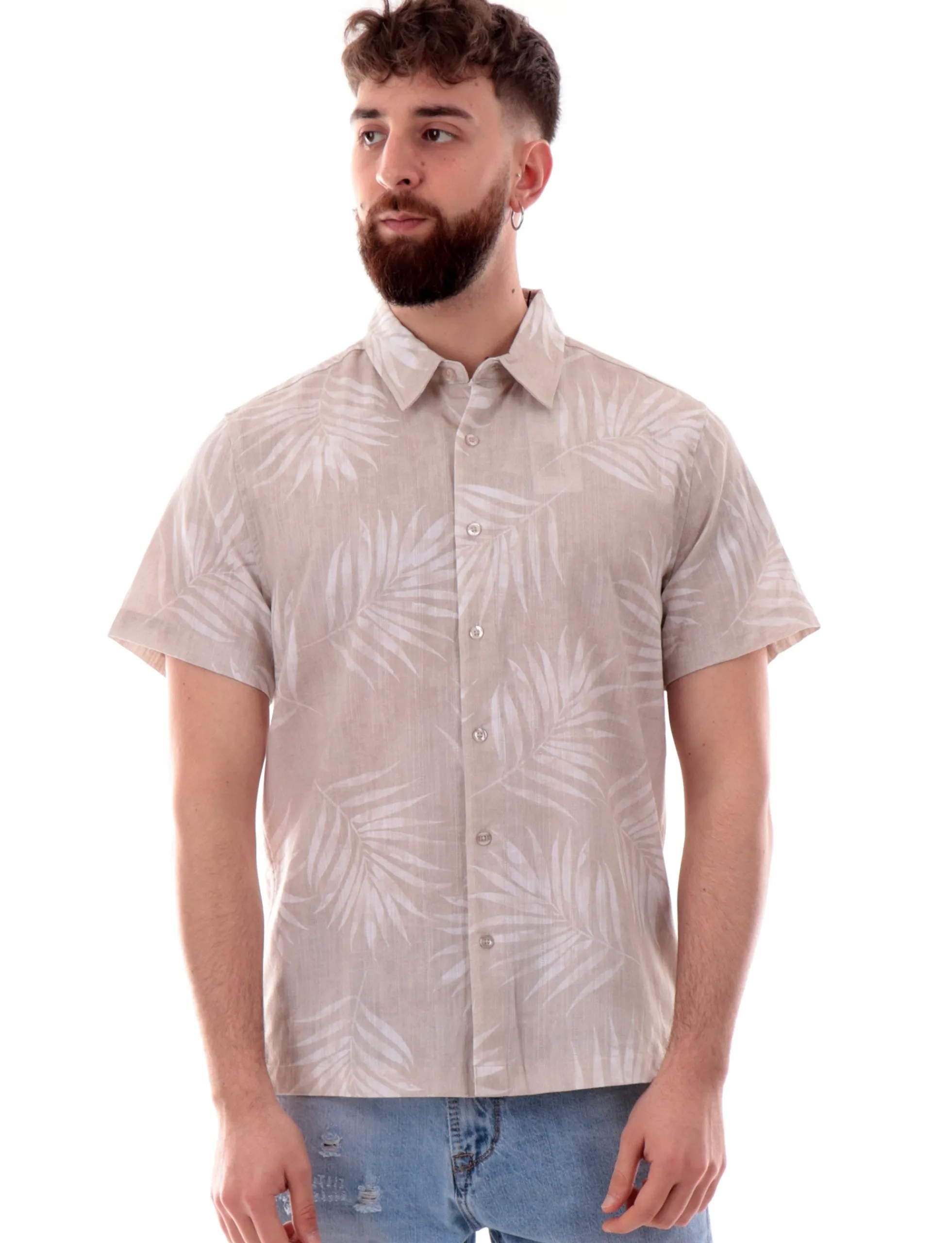 GUESS Camicie*Camicia hawaiana beige da uomo con palme M5GH68WH3A0