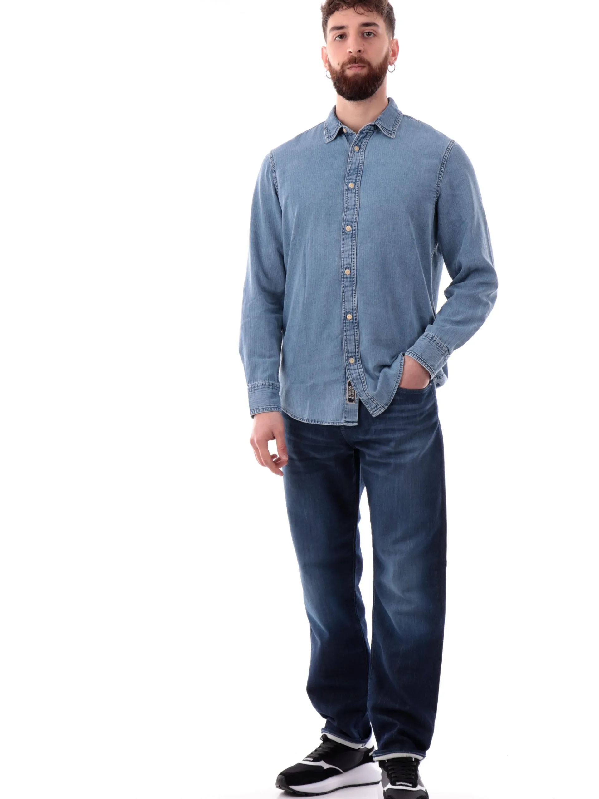 GUESS Camicie*Camicia jeans da uomo Ronnie M5RH77D5L01