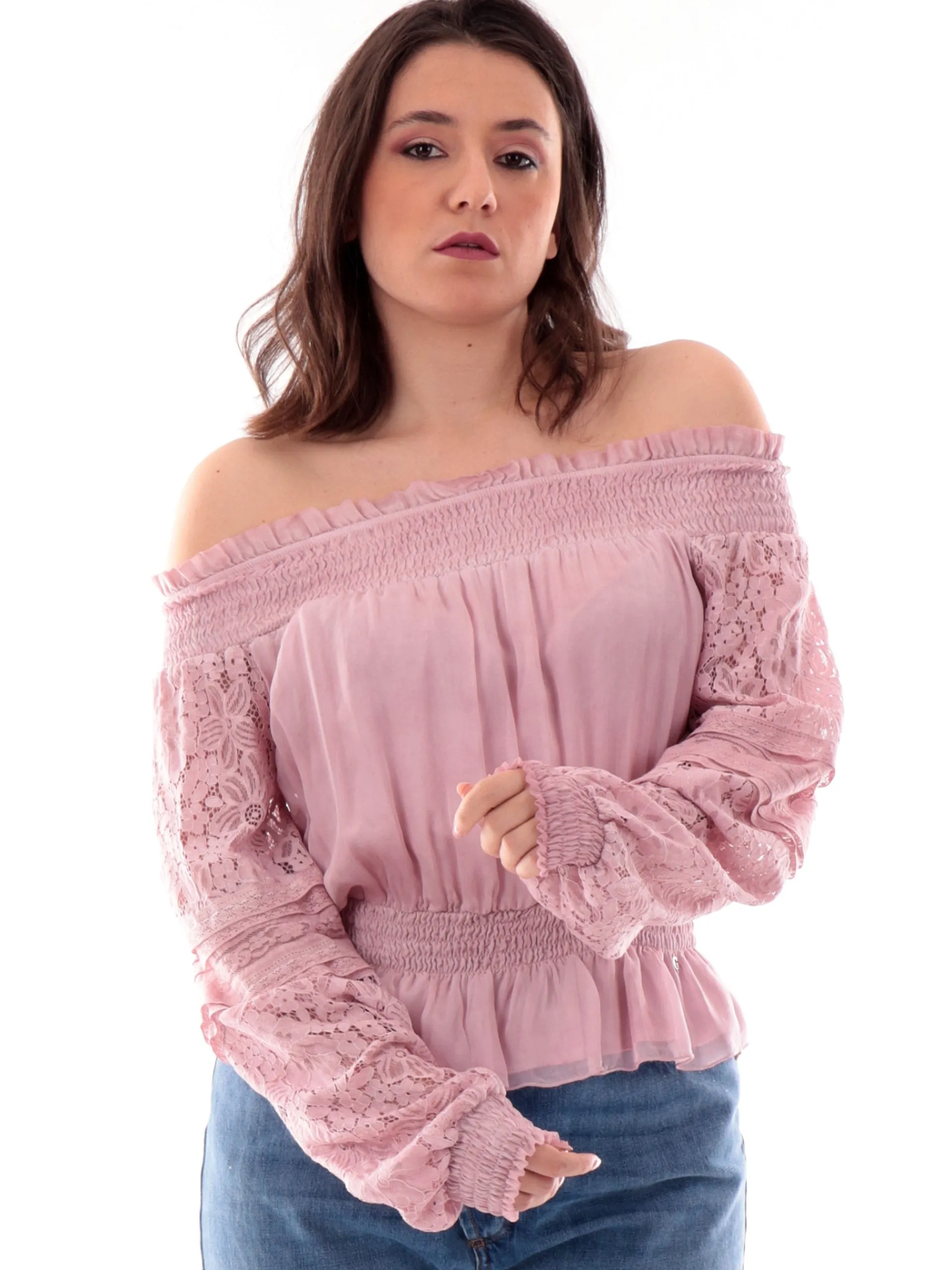 GUESS Maglie*Camicia rosa da donna con spalle scoperte Audrey W5GH0SWE550F45A