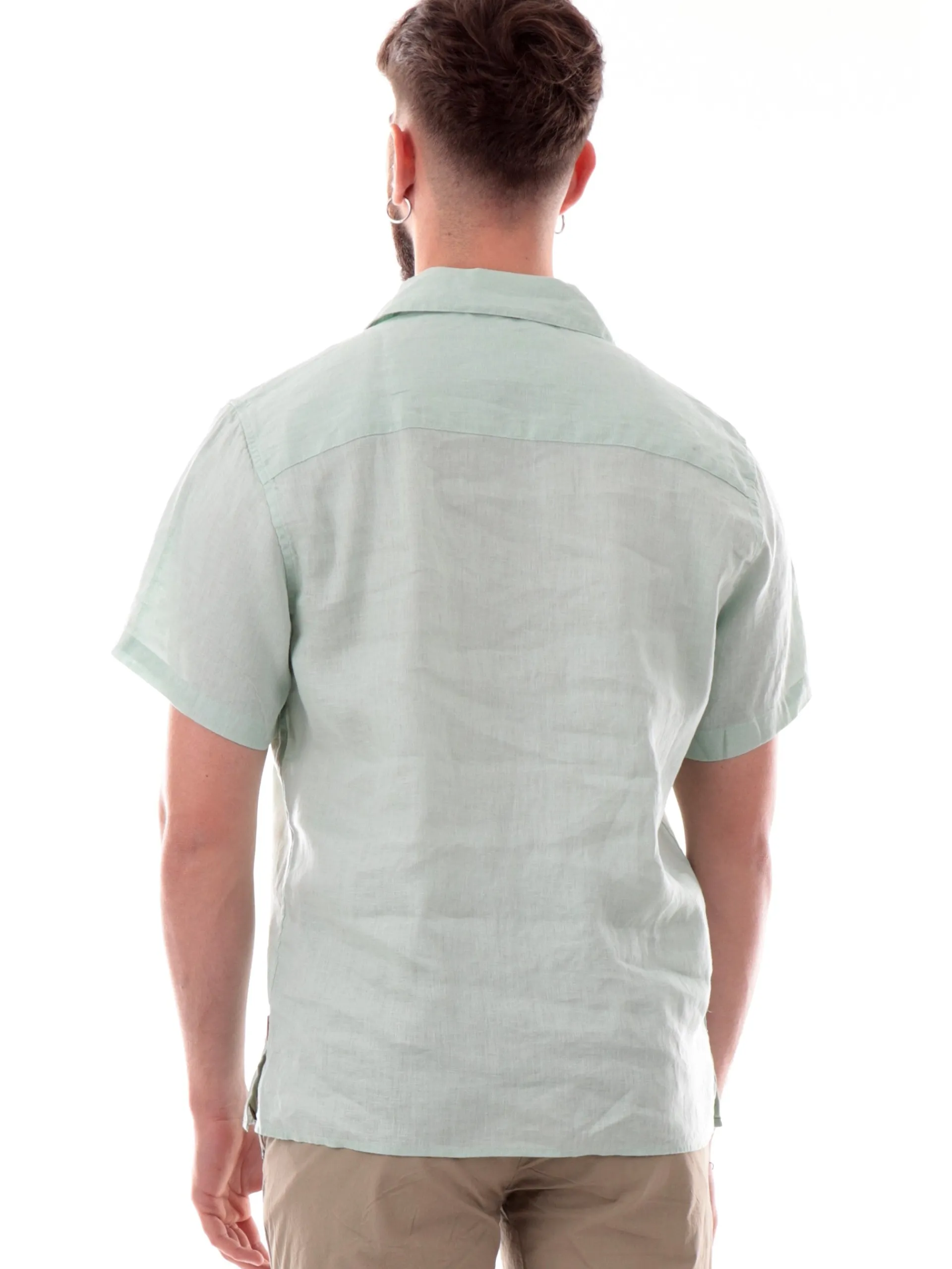 GIANNI LUPO Camicie*Camicia hawaiana verde da uomo in lino scollo a V GL7658SS25