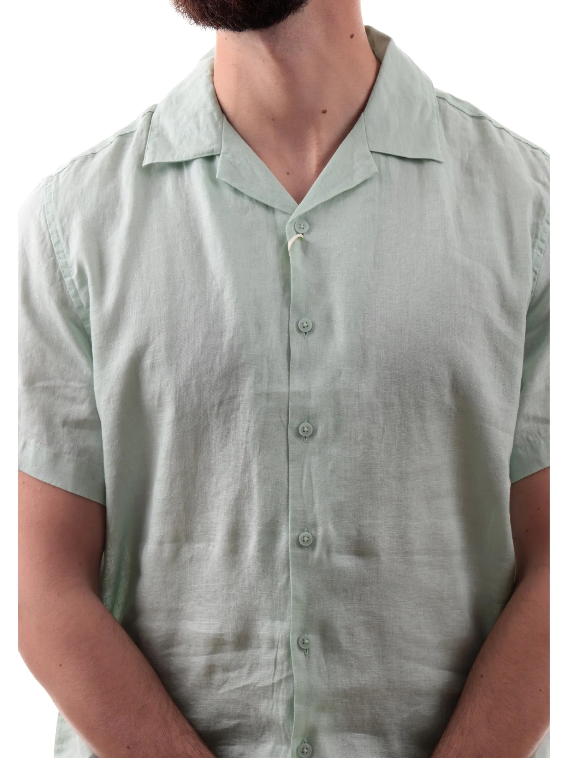 GIANNI LUPO Camicie*Camicia hawaiana verde da uomo in lino scollo a V GL7658SS25