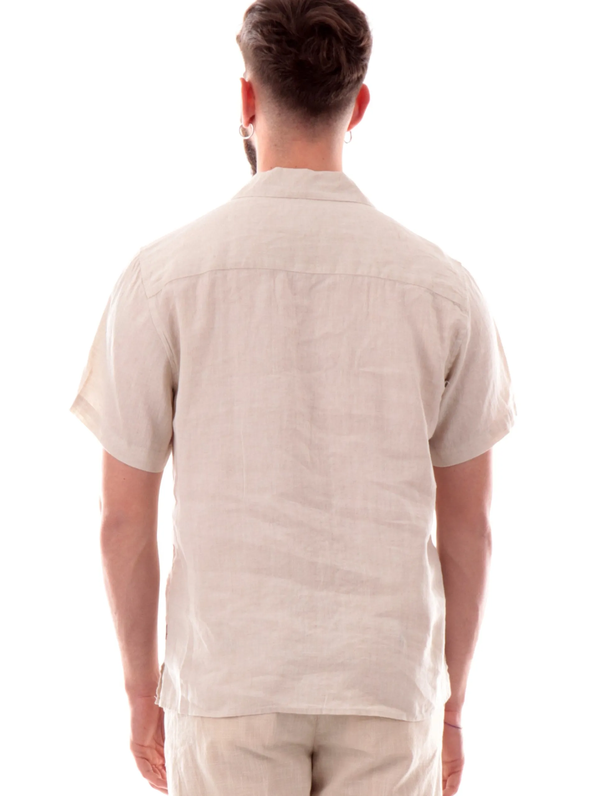 GIANNI LUPO Camicie*Camicia hawaiana beige da uomo in lino scollo a V GL7658SS25