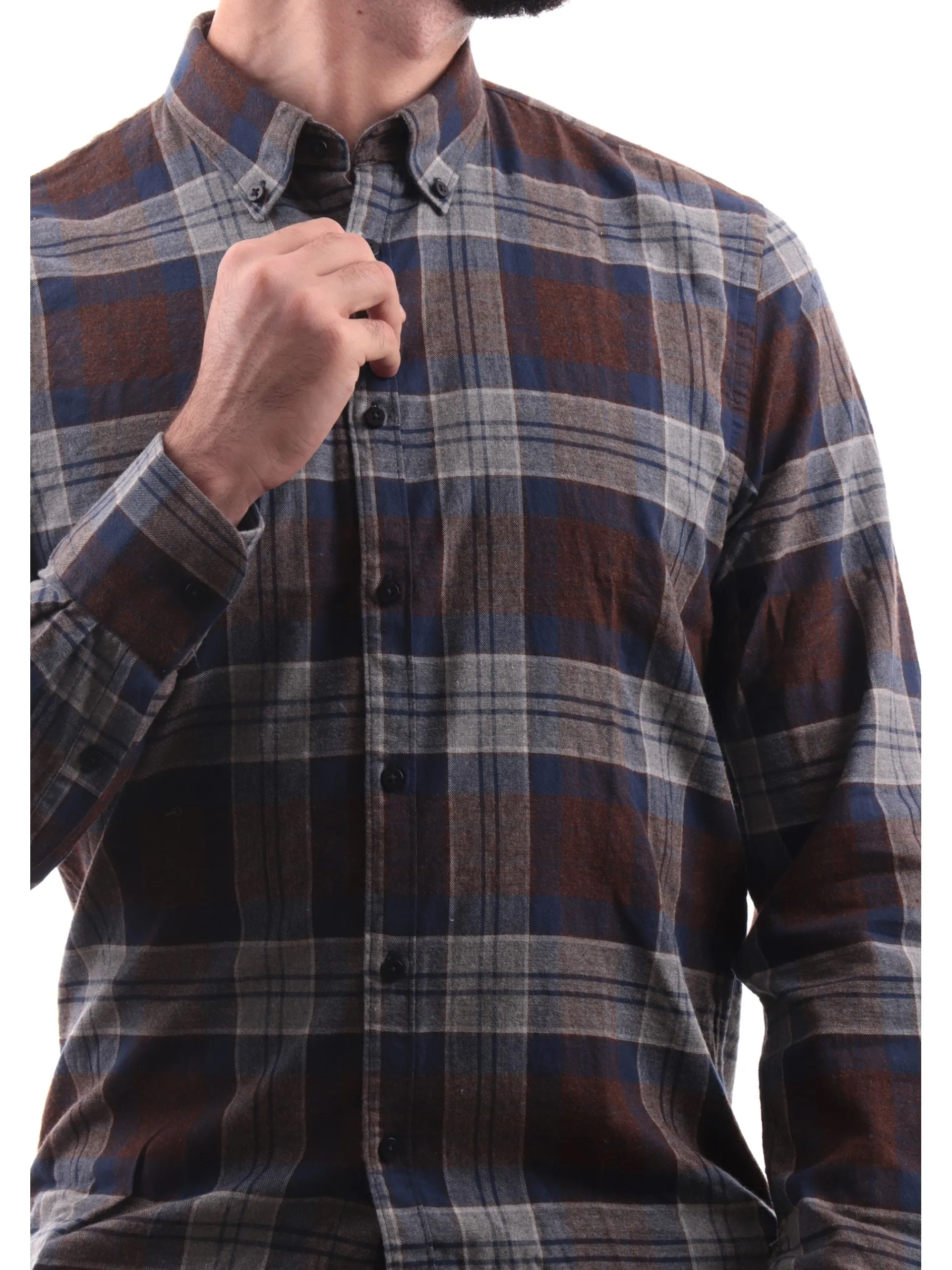 IMPURE Camicie*Camicia a quadri da uomo marrone e blu CONNOR806