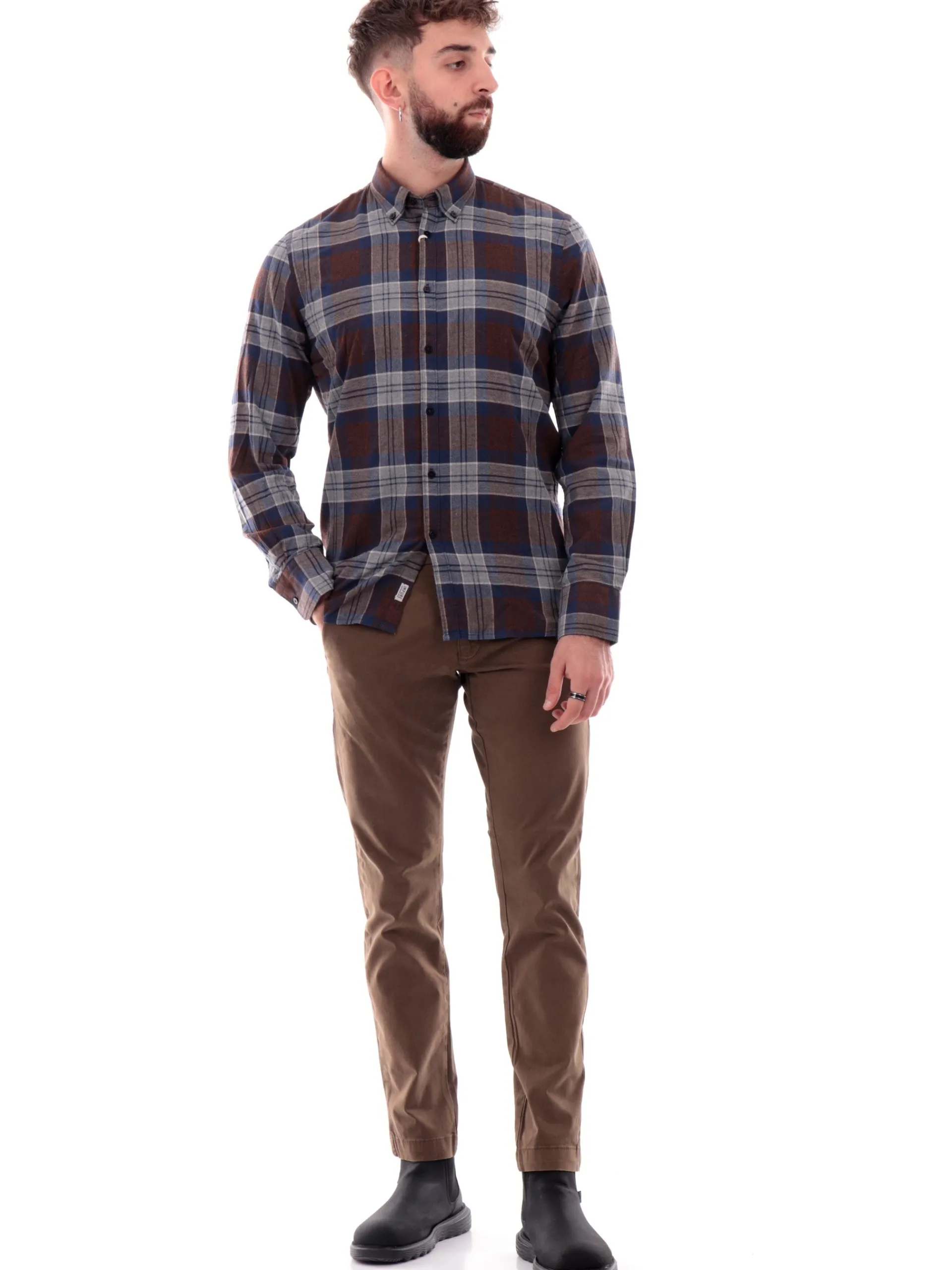 IMPURE Camicie*Camicia a quadri da uomo marrone e blu CONNOR806