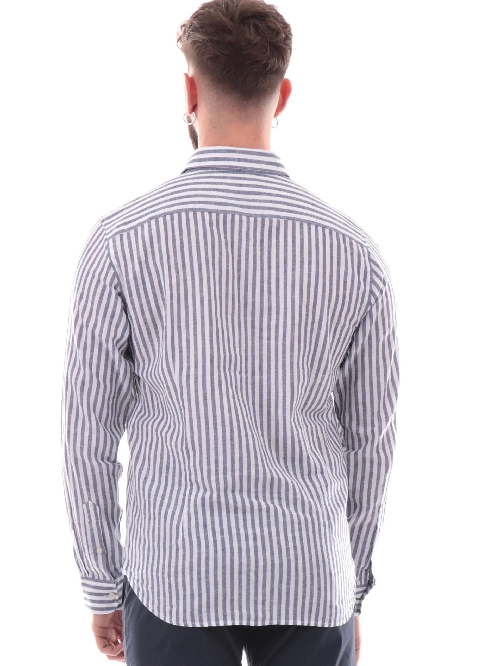 IMPURE Camicie*Camicia bianca a righe blu da uomo colletto francese RILEY365