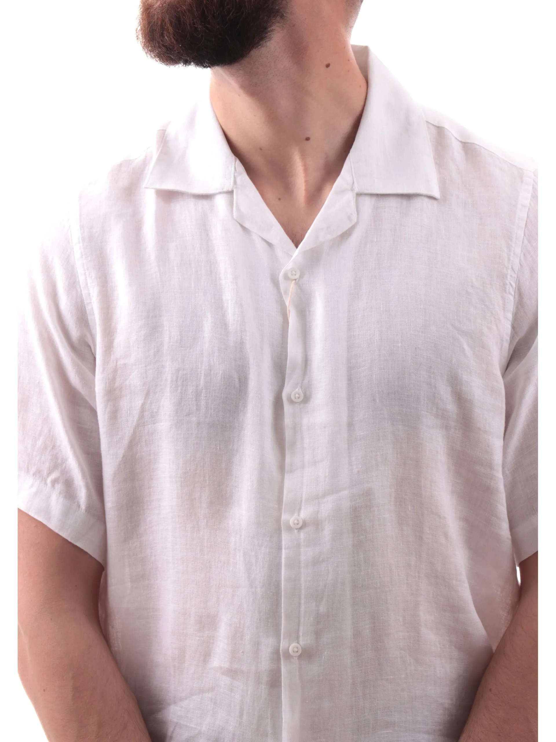 IMPURE Camicie*Camicia Bowling bianca da uomo scollo a V in lino WILL
