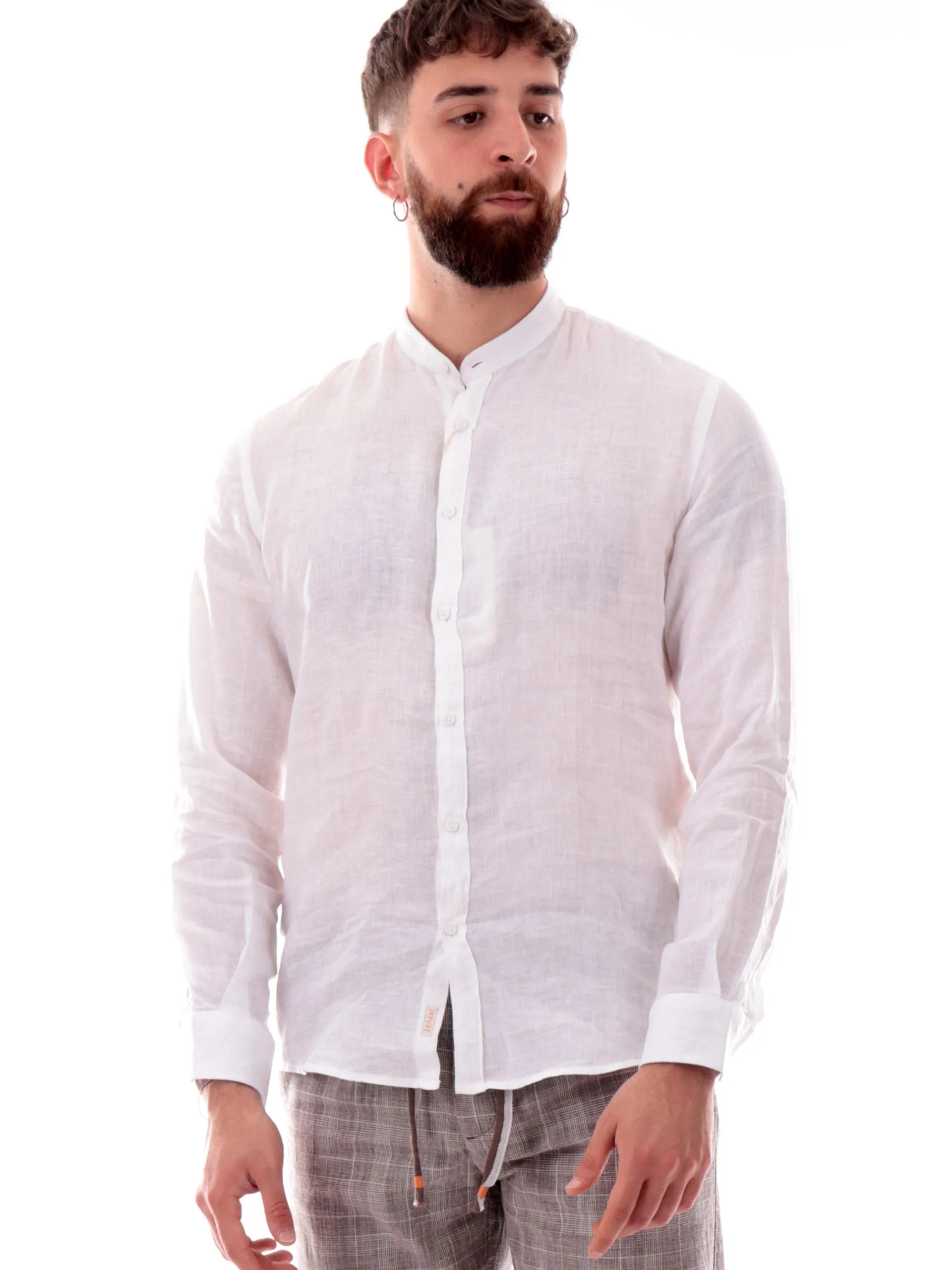 IMPURE Camicie*Camicia coreana bianca da uomo in lino LARS