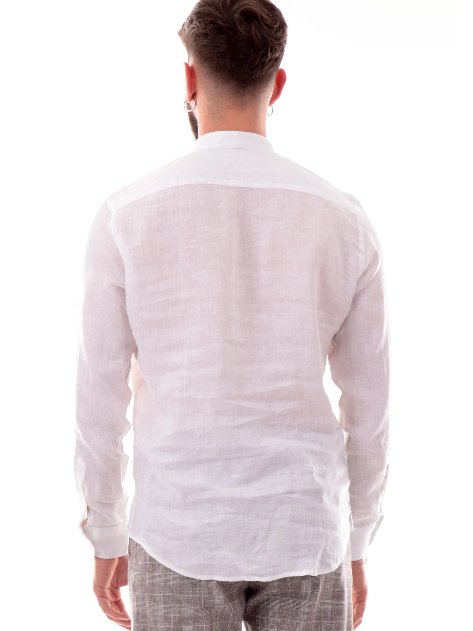 IMPURE Camicie*Camicia coreana bianca da uomo in lino LARS